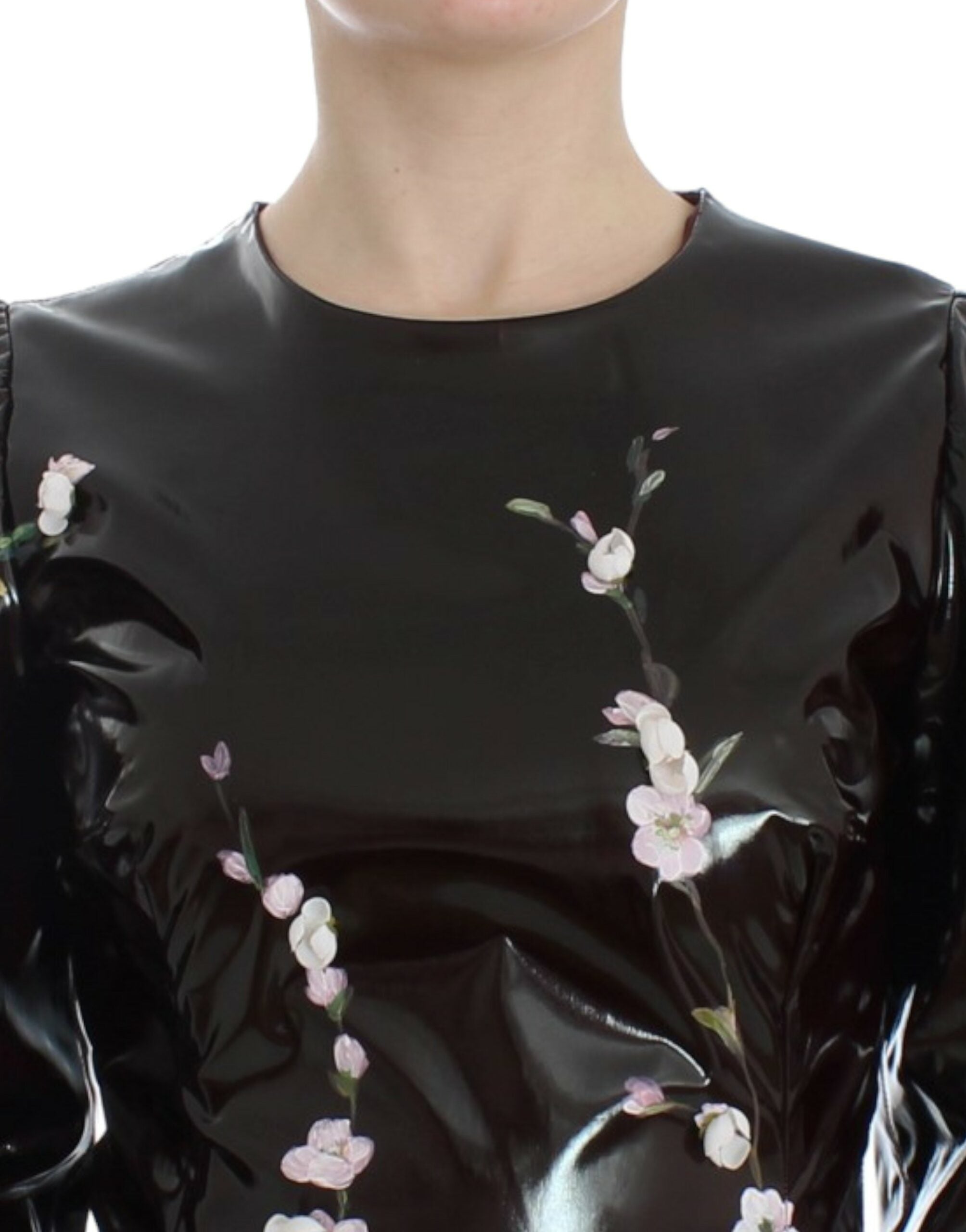 Dolce & Gabbana Schwarzes geblümtes 3/4-Ärmel-Etuikleid