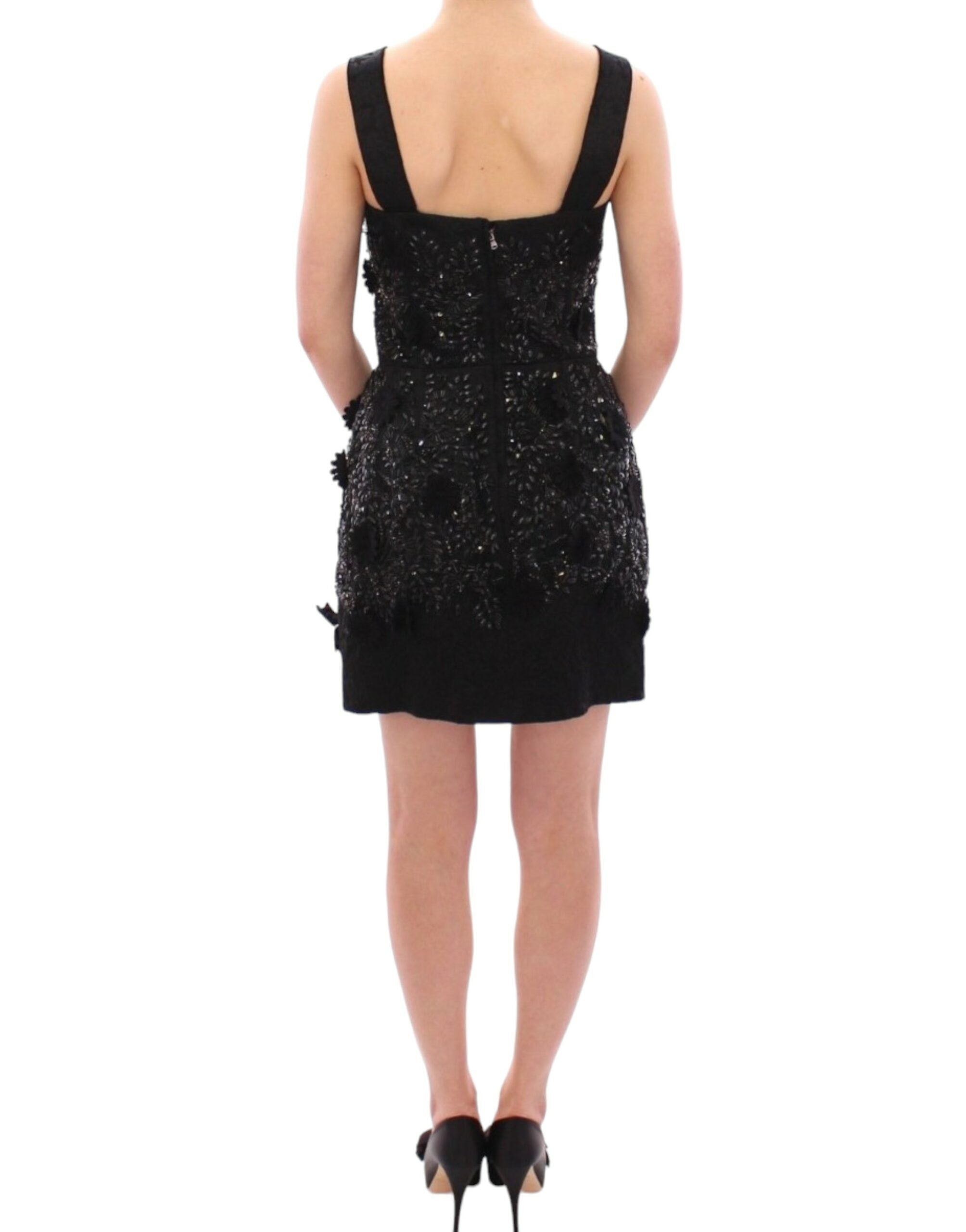 Dolce & Gabbana Schwarzes geblümtes, kristallbesetztes Kleid