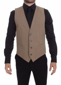 Dolce & Gabbana Beige Baumwolle Slim Fit Button Front Kleid Weste