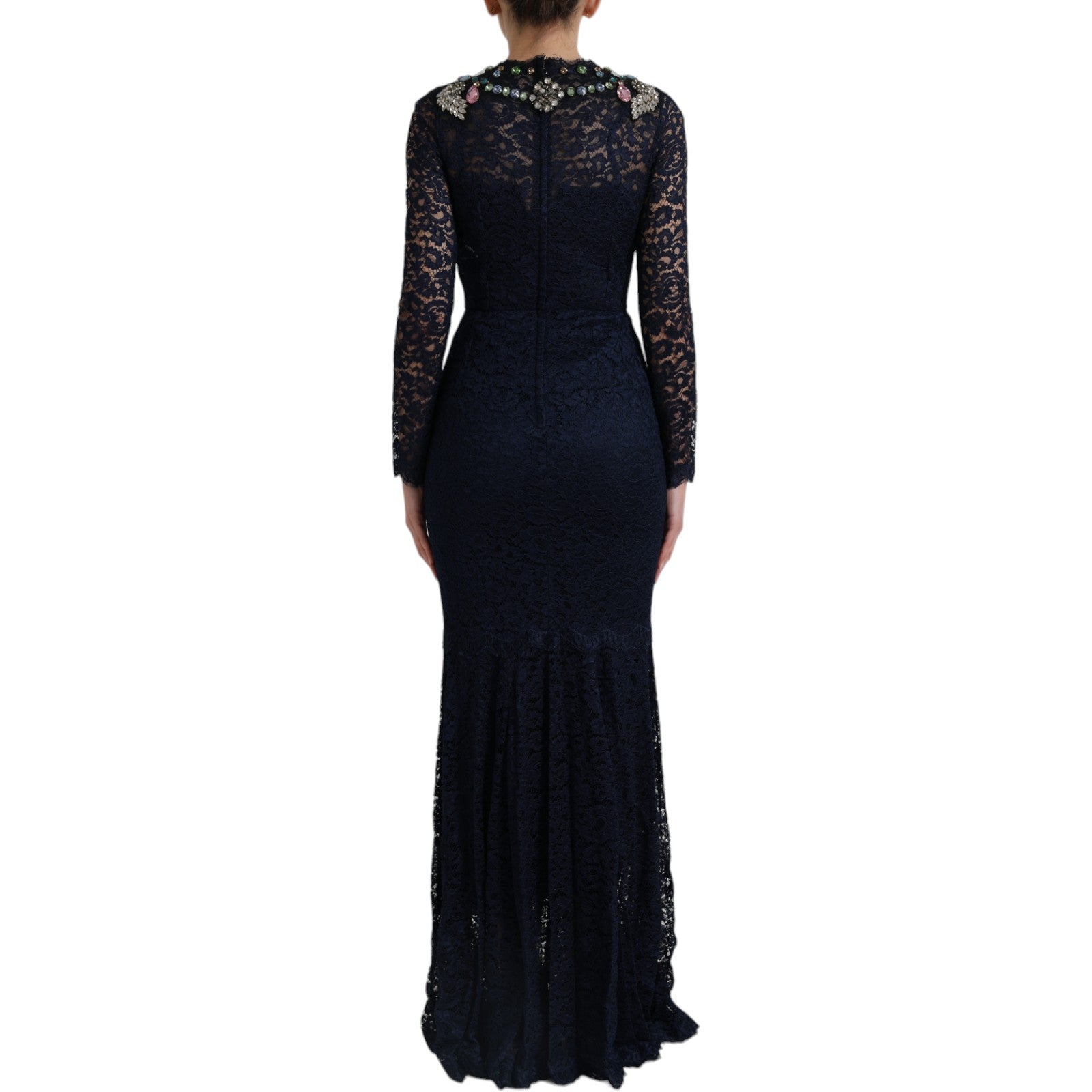 Dolce & Gabbana Blaues Kleid aus geblümter Spitze mit Kristall