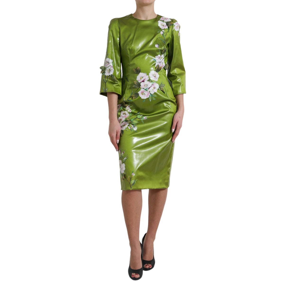 Dolce & Gabbana Grünes, floral verziertes Midikleid
