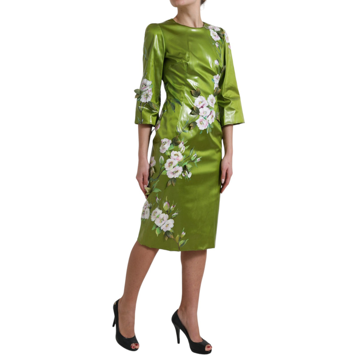 Dolce & Gabbana Grünes, floral verziertes Midikleid