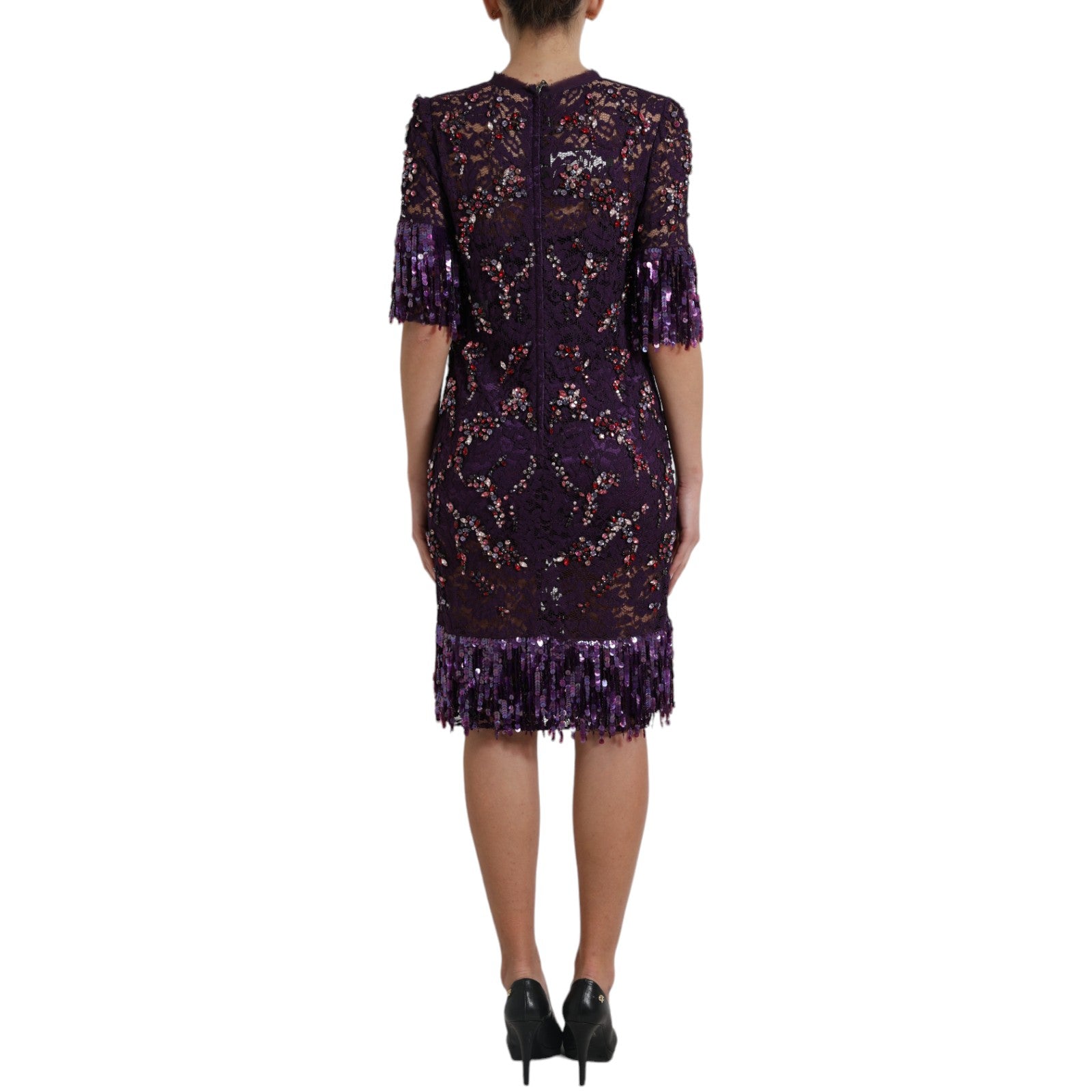 Dolce & Gabbana Lila florale Spitze Kristall eingebettet Kleid