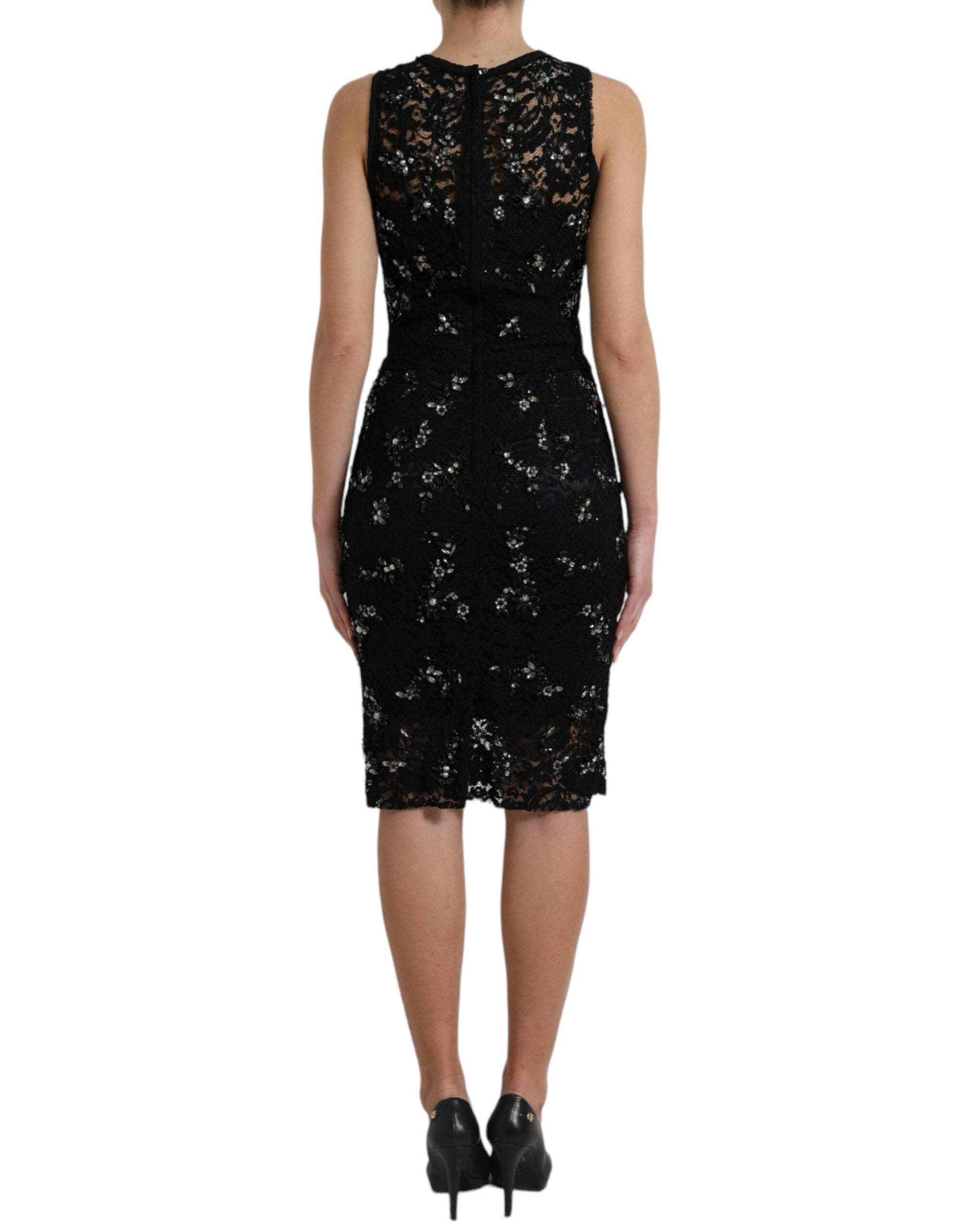 Dolce & Gabbana Schwarzes Etuikleid mit floraler Spitze und Kristall