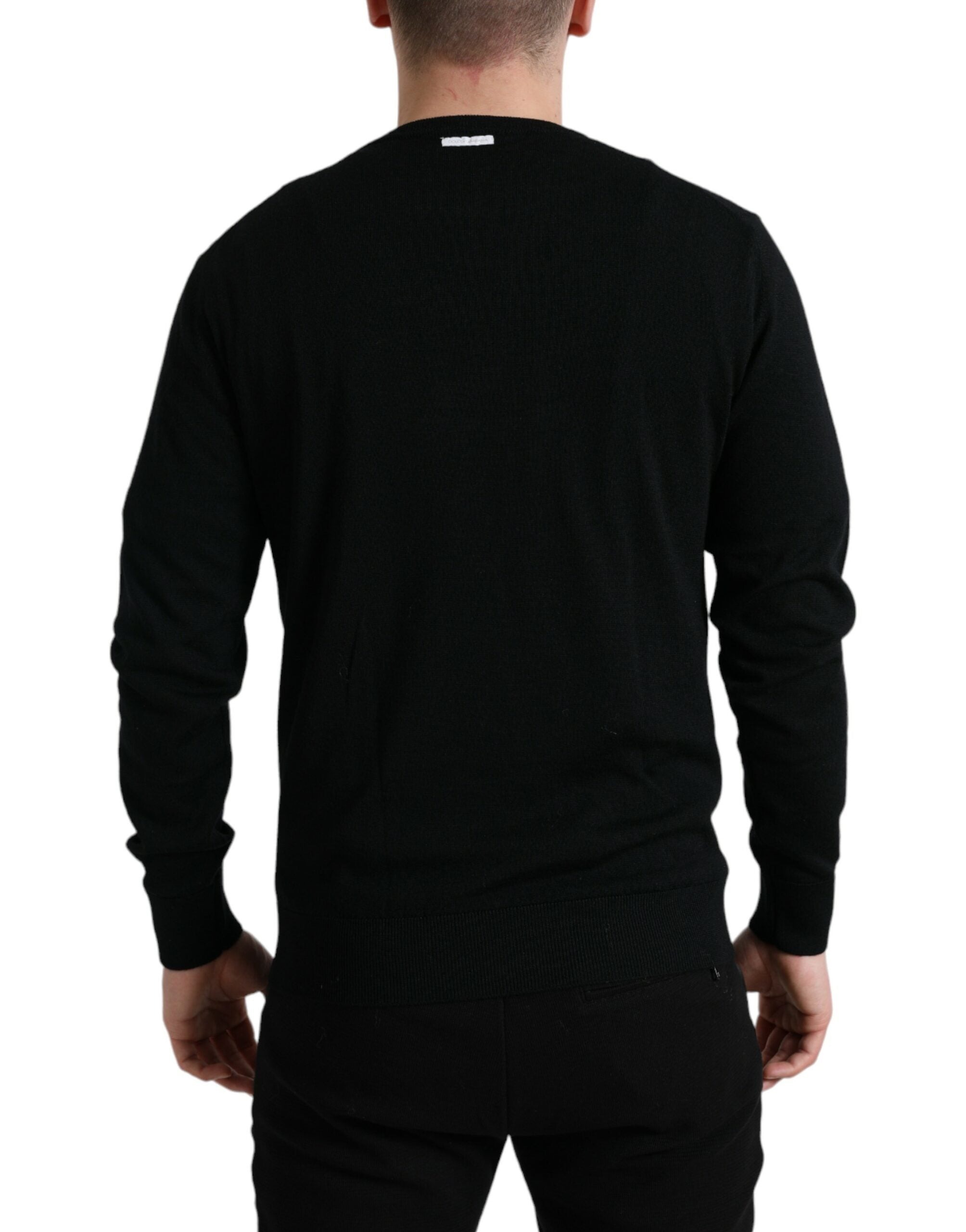 Dolce & Gabbana Schwarzer Pullover mit Rundhalsausschnitt aus Wolle