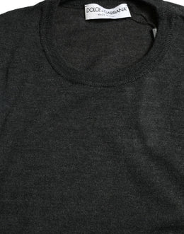 Dolce & Gabbana Grauer Pullover mit Rundhalsausschnitt aus Wolle