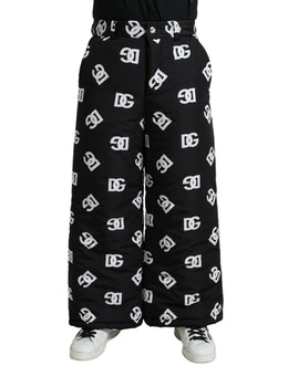 Dolce & Gabbana Schwarze Logo DG Print Hose mit weitem Bein