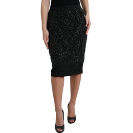 Dolce & Gabbana Schwarzer Crystal Handmade Knee Bleistiftrock