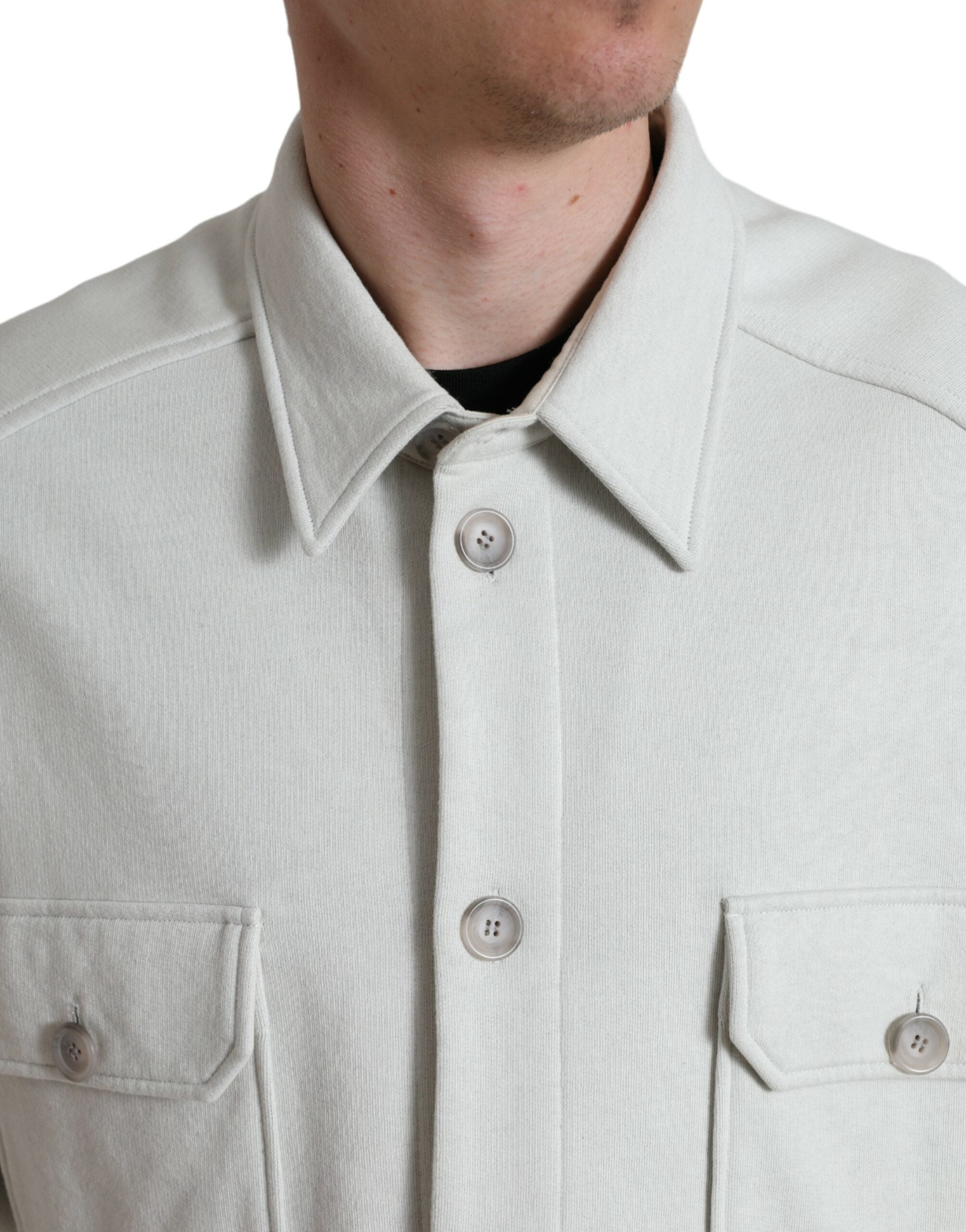 Dolce & Gabbana Grauer Baumwollkragenmantel mit Knopfleiste
