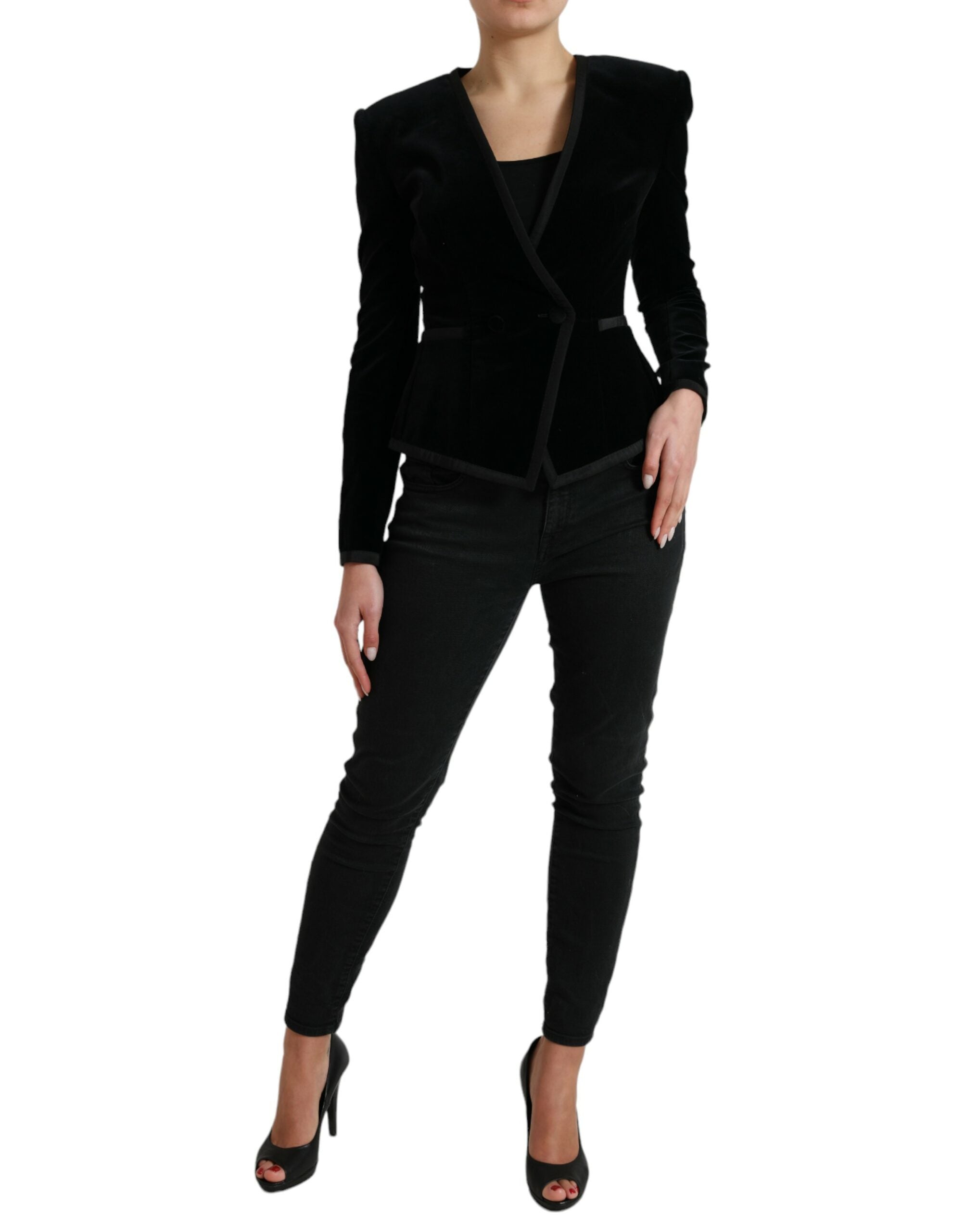Dolce & Gabbana Zweireihige Jacke aus schwarzem Baumwollsamt