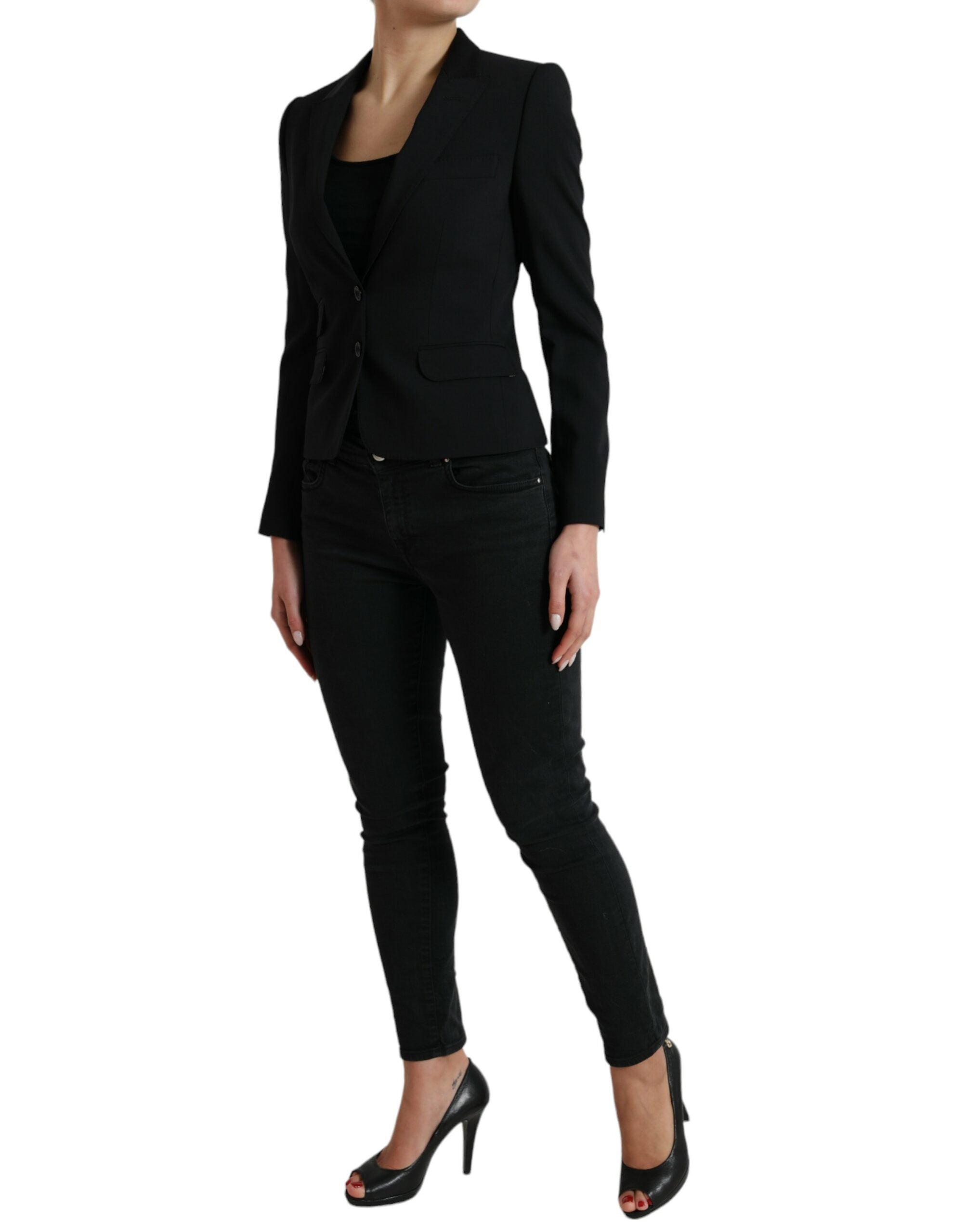 Dolce & Gabbana Schwarzer einreihiger Blazermantel aus Wolle Jacke