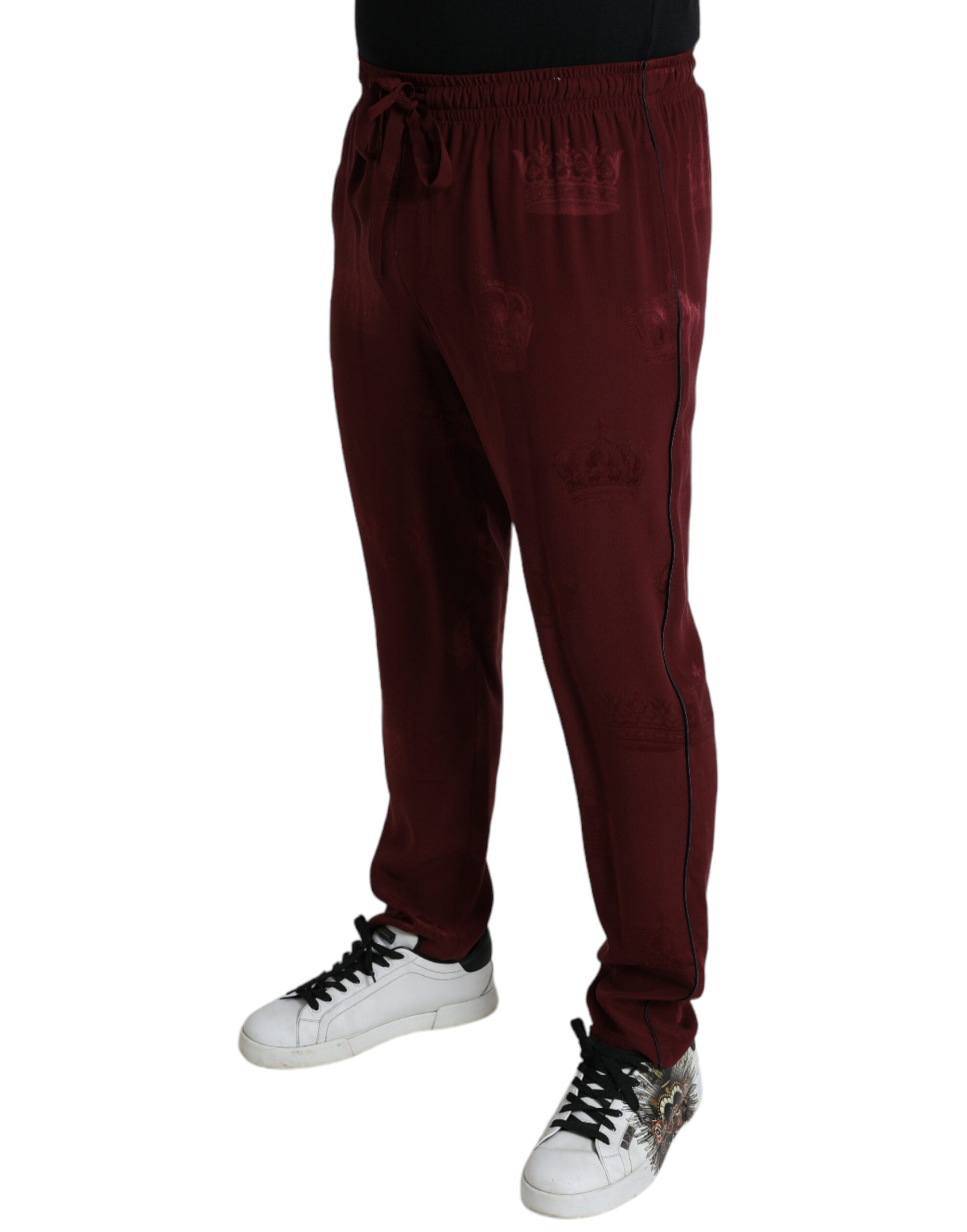Dolce & Gabbana Kastanienbraune Pyjamahose mit Kronenmuster aus Seide