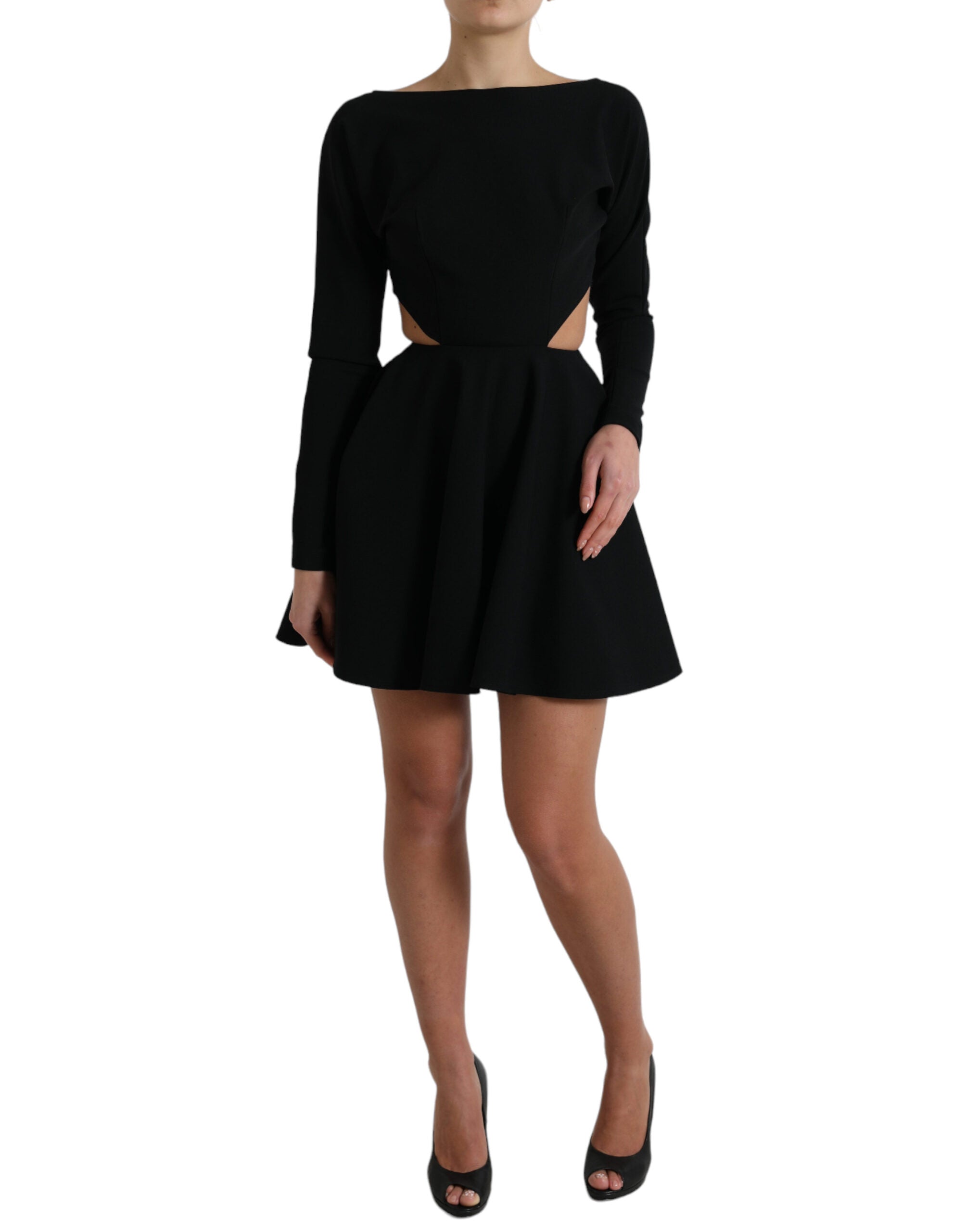 Dolce & Gabbana Schwarzes Minikleid aus Viskose mit langen Ärmeln und Ausschnitt