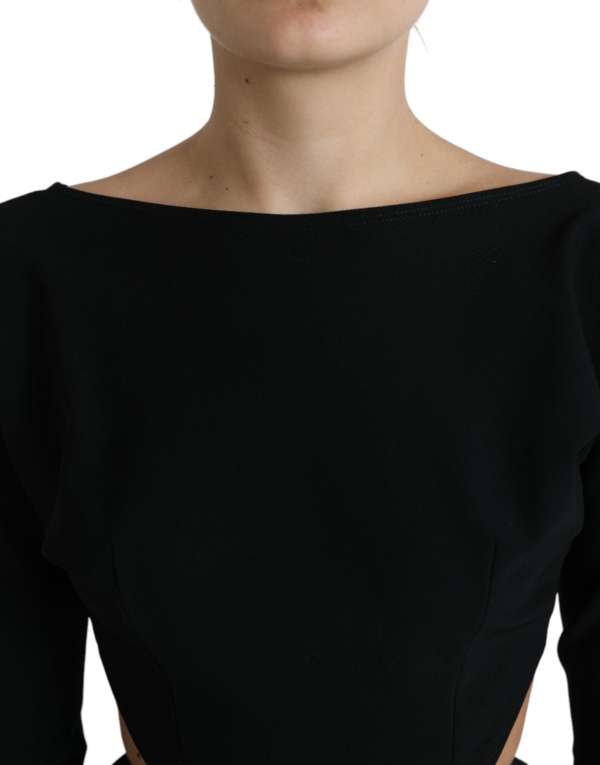 Dolce & Gabbana Schwarzes Minikleid aus Viskose mit langen Ärmeln und Ausschnitt