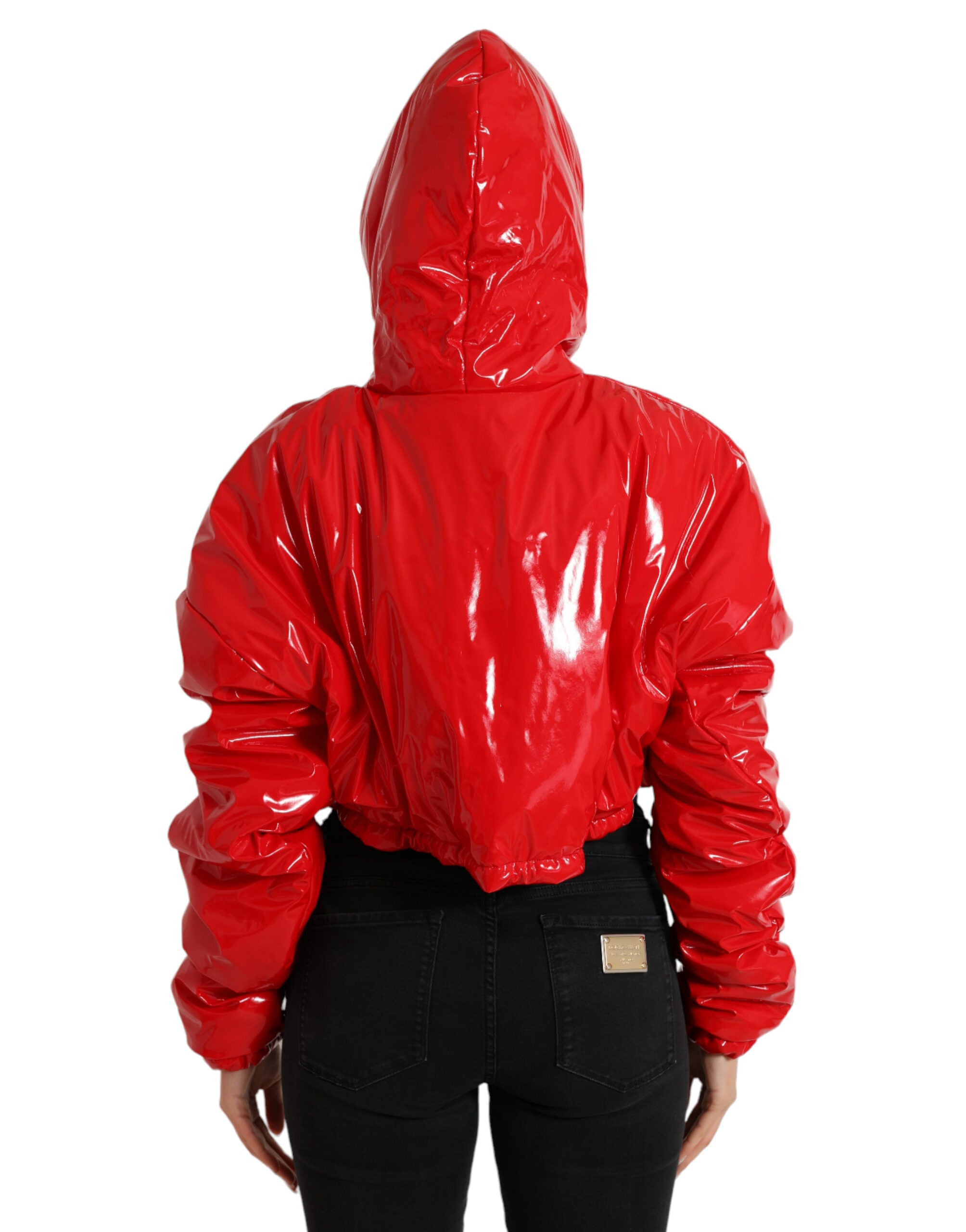 Dolce & Gabbana Glänzend rote Kurzmantel-Jacke mit Kapuze