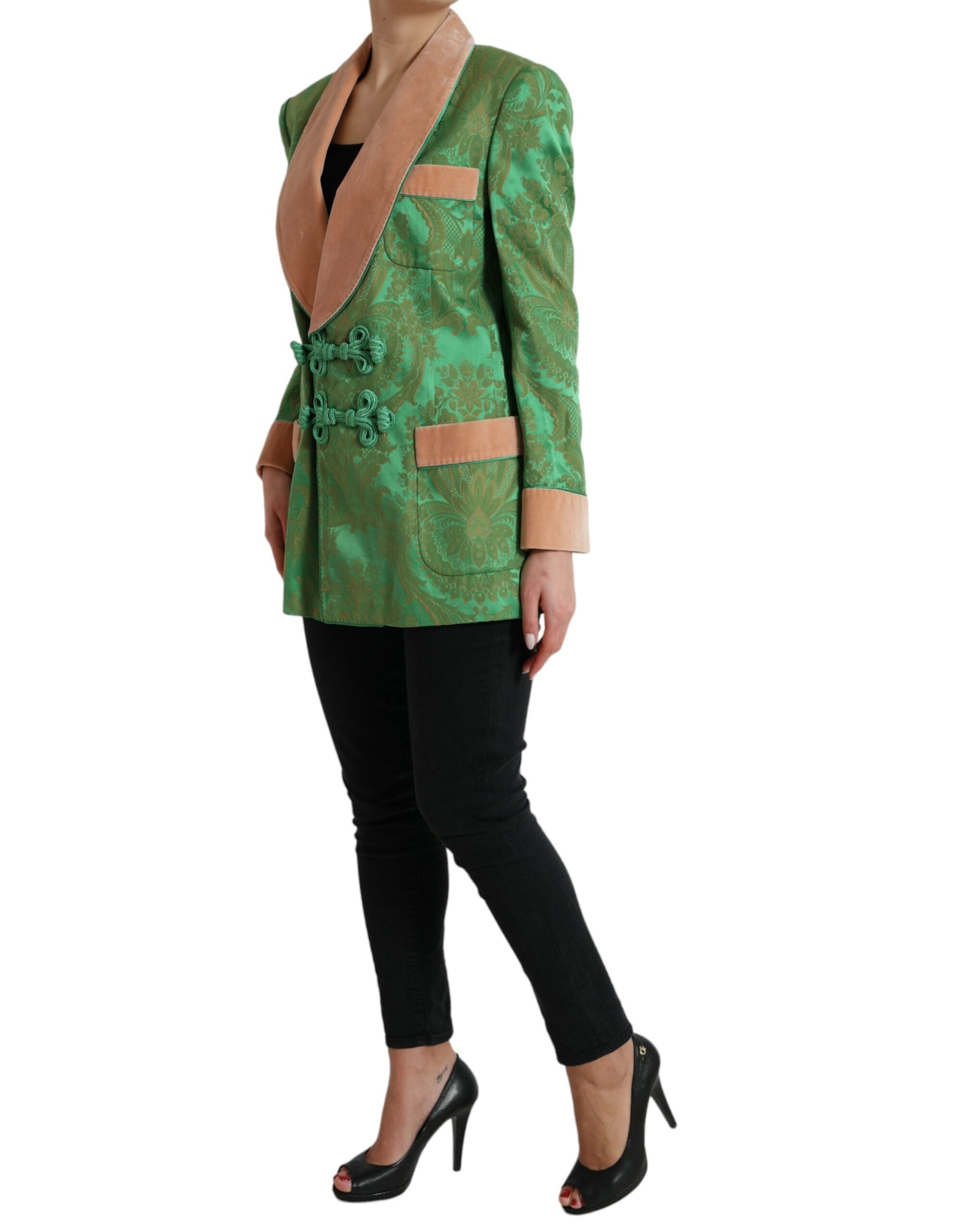 Dolce & Gabbana Grüner geblümter Zweireiher Mantel Jacke