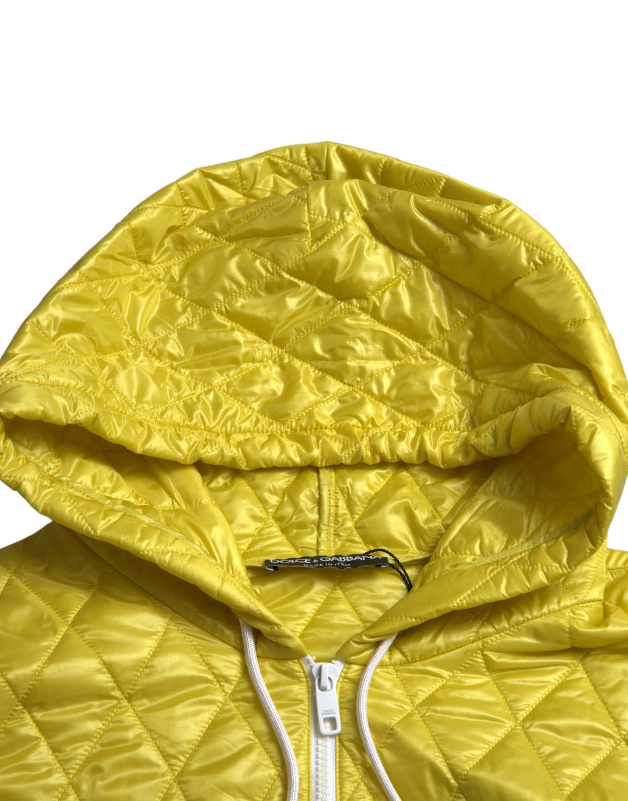 Dolce & Gabbana Gelbe Nylon Steppjacke mit Kapuze und Pullover