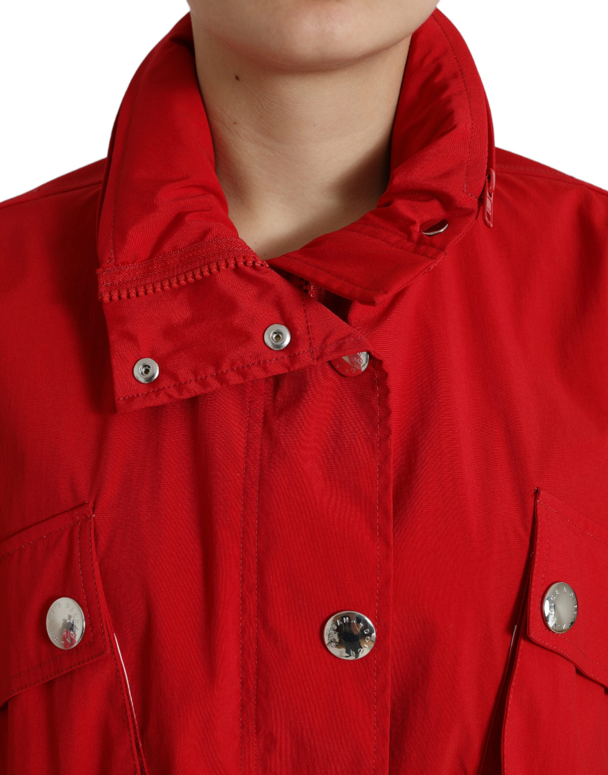 Dolce & Gabbana Roter Polyester Regenmantel mit Kapuze und Knopfleiste