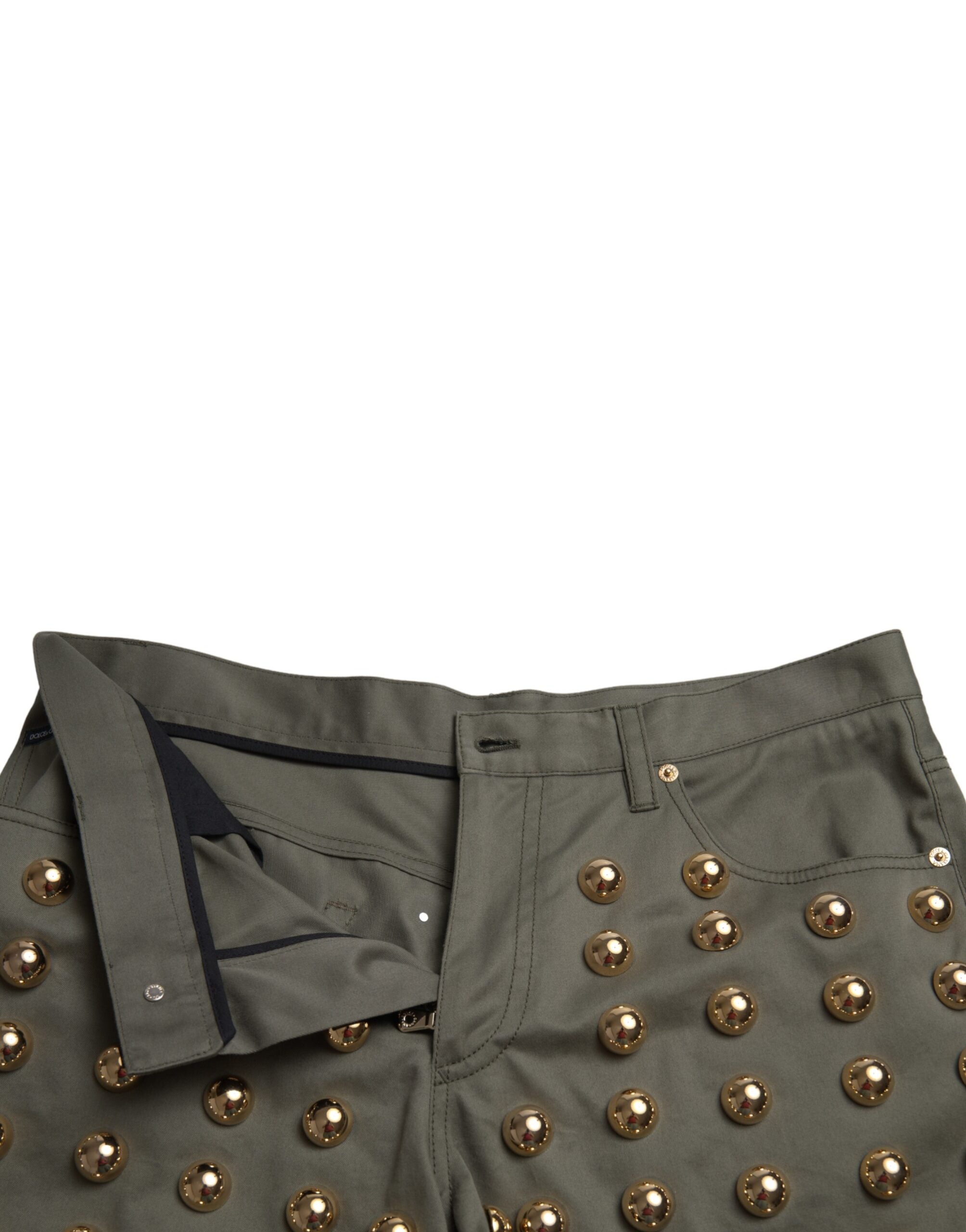 Dolce & Gabbana Grüne verschönerte Baumwolle mit hoher Taille Hot Pants Shorts