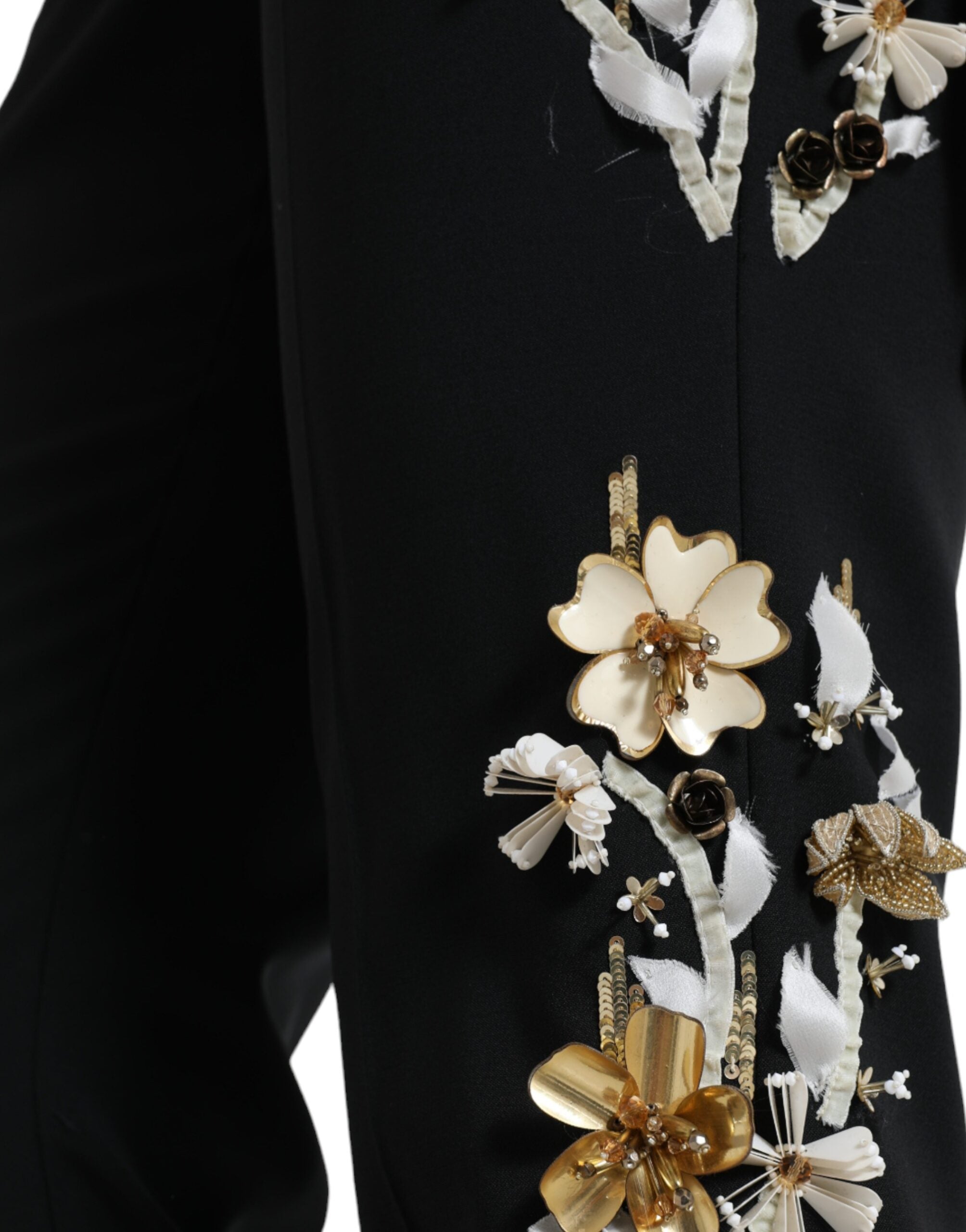 Dolce & Gabbana Schwarze Hose mit Blumenapplikation und hoher Taille, konisch zulaufend