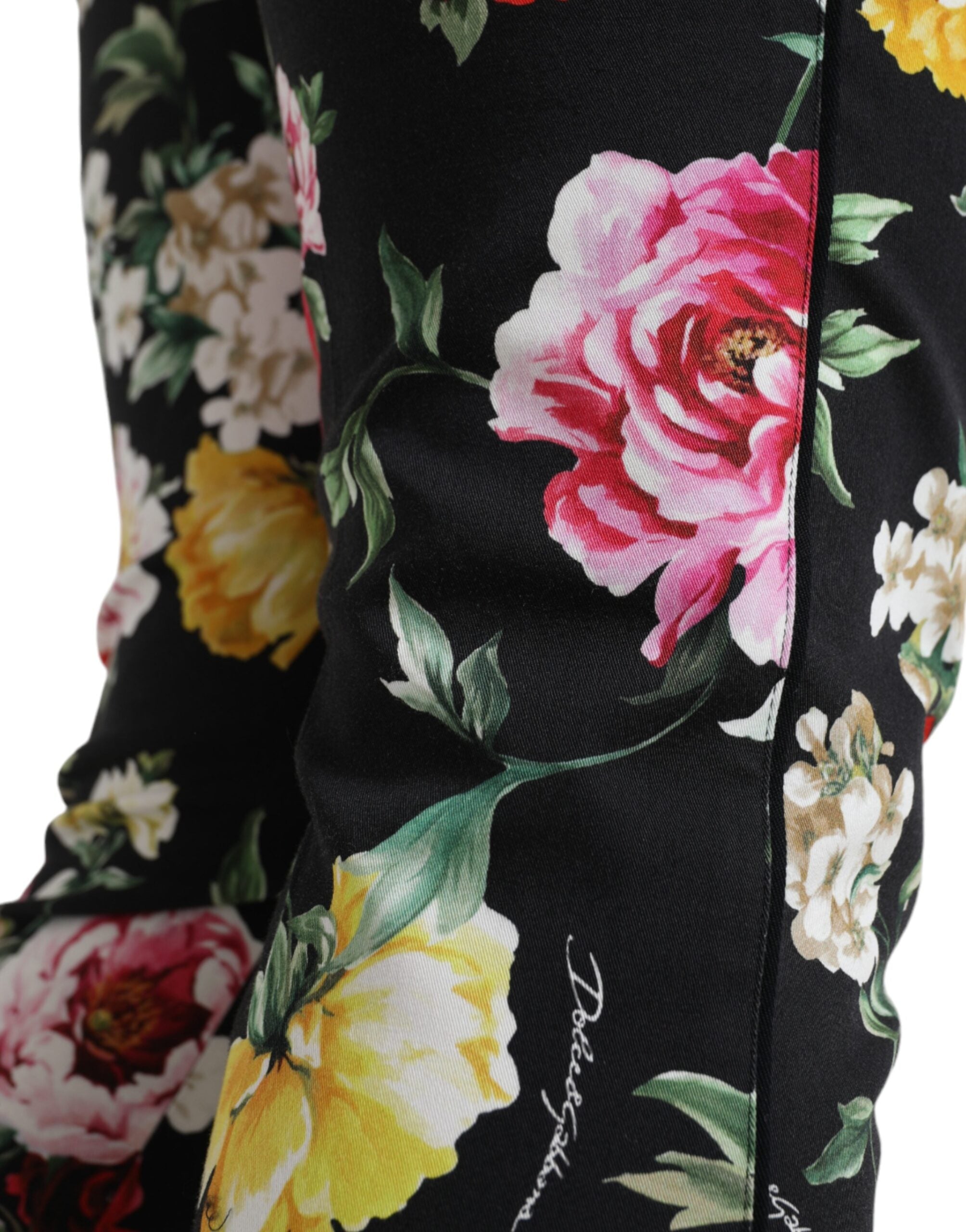 Dolce & Gabbana Schwarze Hose mit Blumendruck und mittlerer Taille