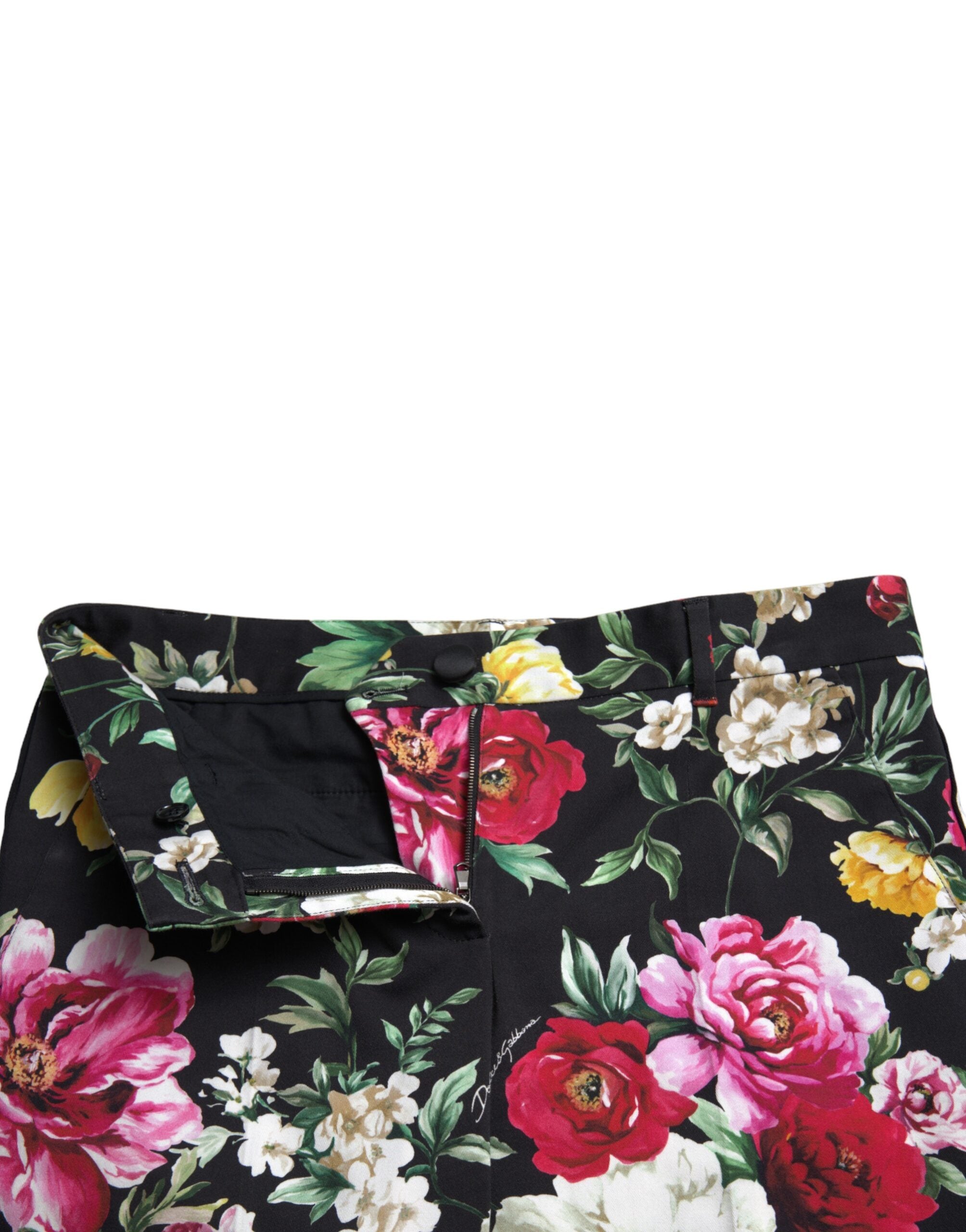 Dolce & Gabbana Schwarze Hose mit Blumendruck und mittlerer Taille