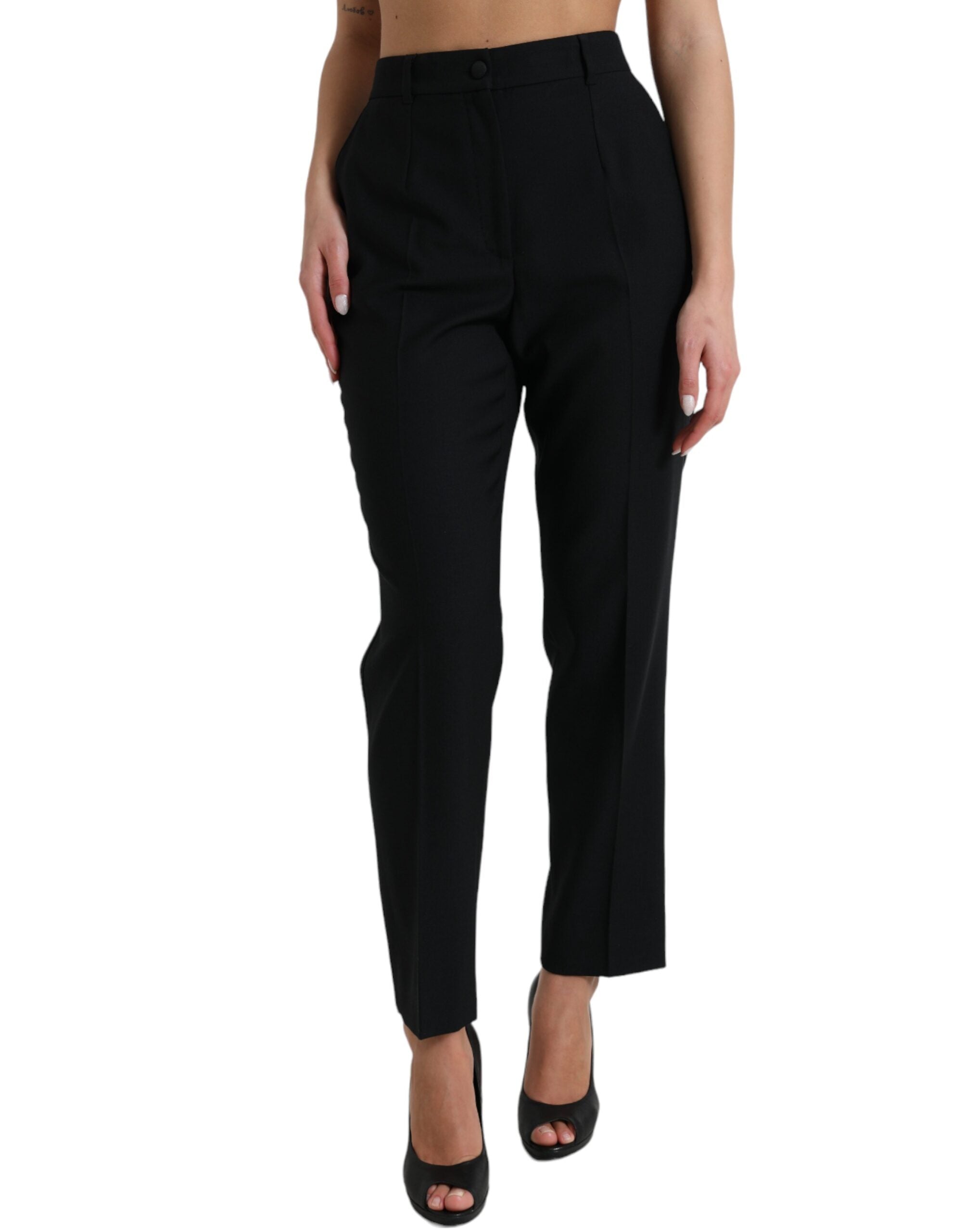 Dolce & Gabbana Gerade Hose aus schwarzer Wolle mit hoher Taille