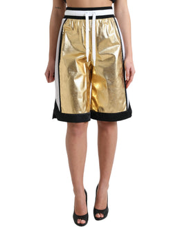 Dolce & Gabbana Goldfarbene, perforierte Shorts mit hoher Taille aus Polyester