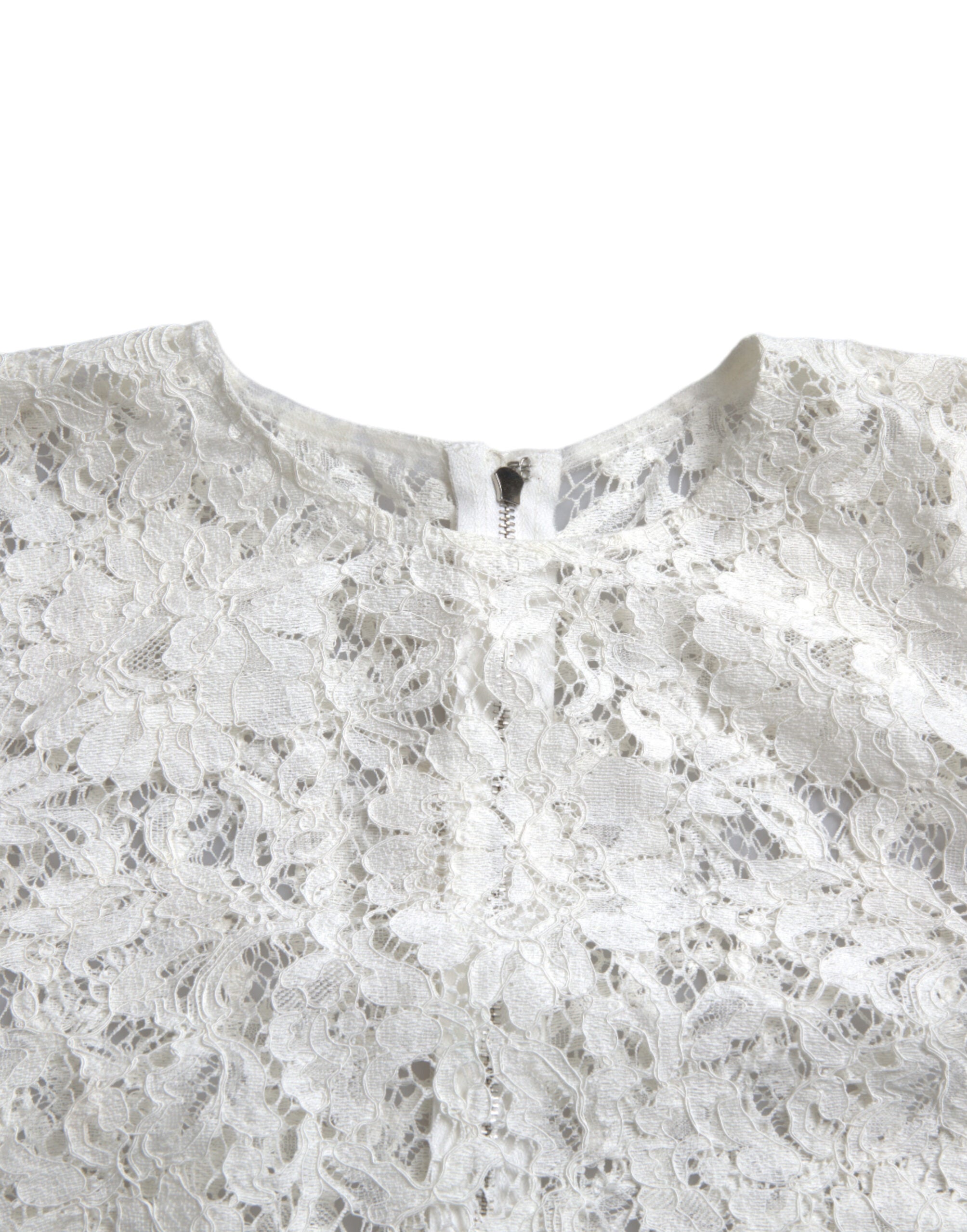 Dolce & Gabbana Weißes Blusentop aus Baumwolle mit Blumenmuster und Rundhalsausschnitt