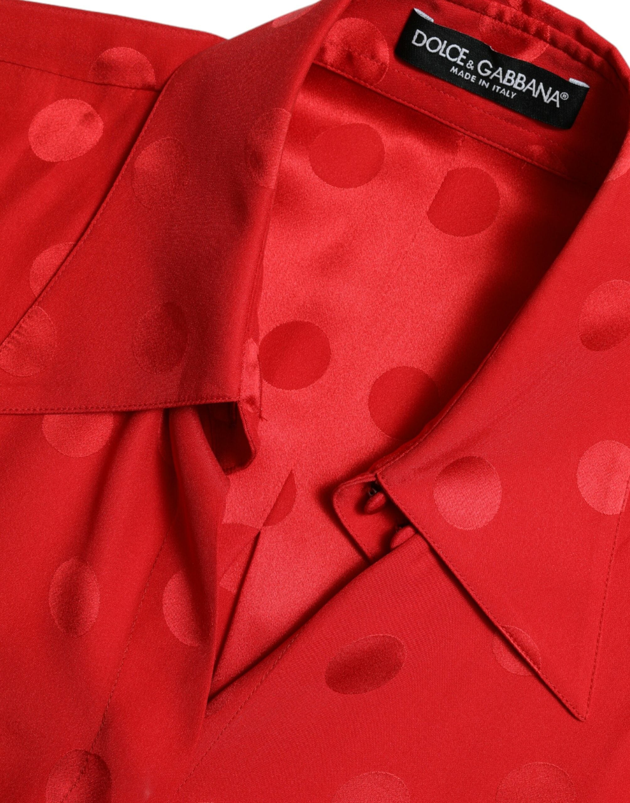 Dolce & Gabbana Rotes gepunktetes ärmelloses Blusentop mit Kragen