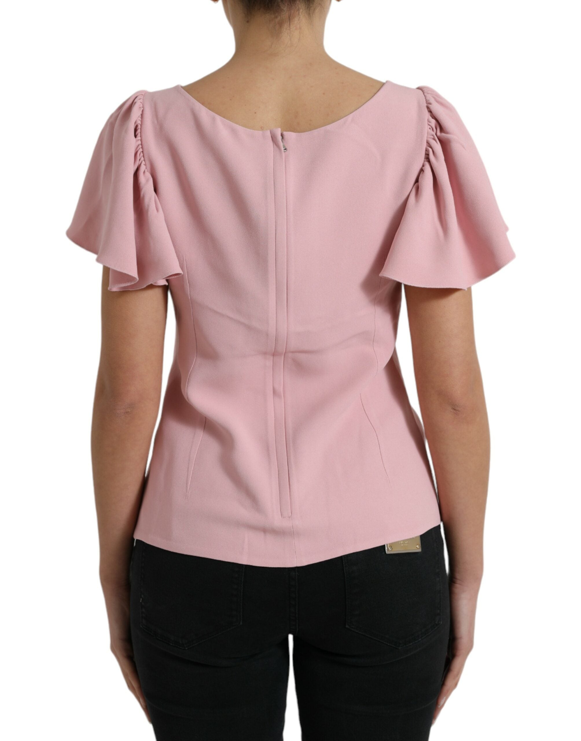Dolce & Gabbana Rosa Bluse mit Rundhalsausschnitt und kurzen Ärmeln