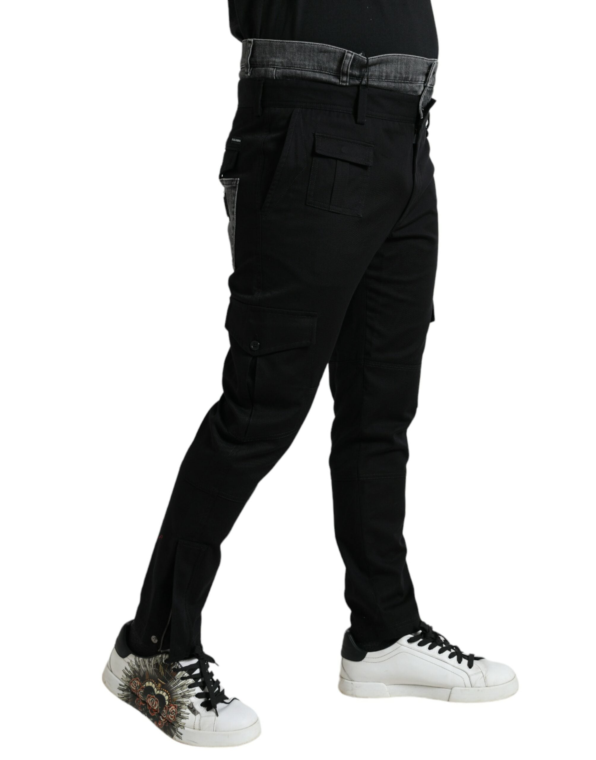 Dolce & Gabbana Schwarze graue Slim Cotton Denim Jeans-Hose