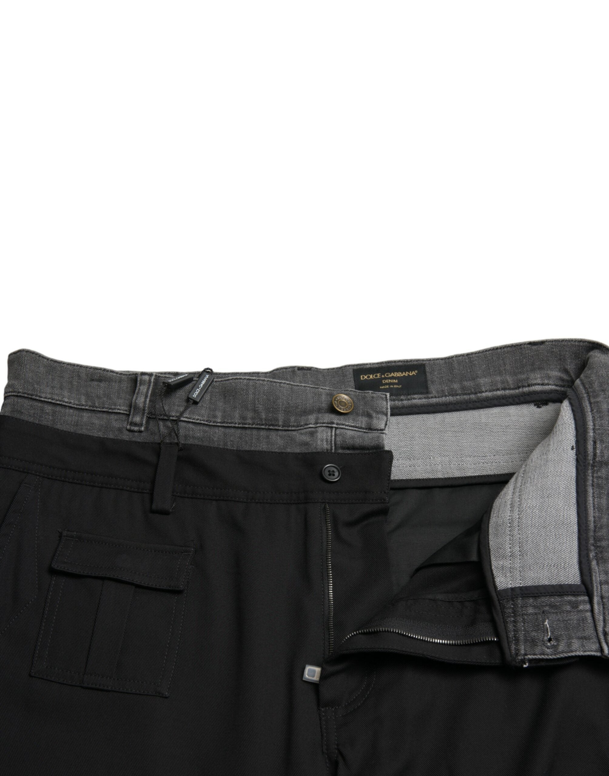 Dolce & Gabbana Schwarze graue Slim Cotton Denim Jeans-Hose