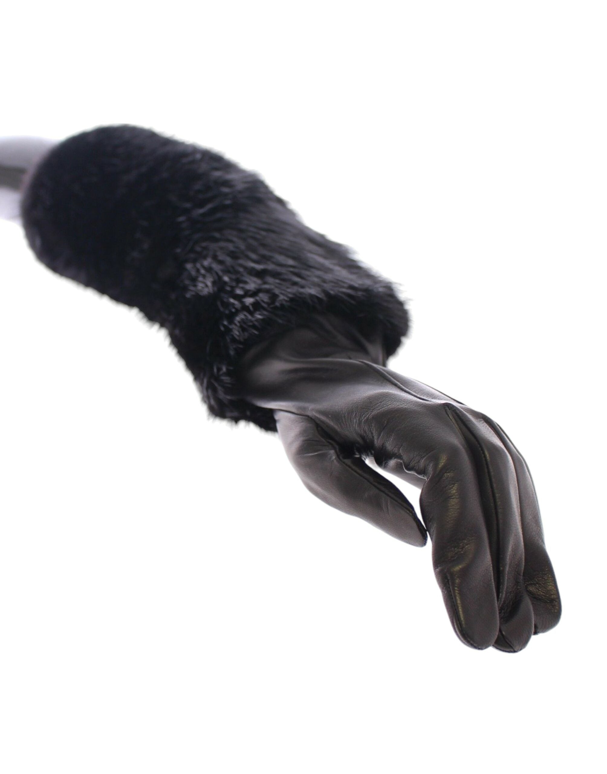 Dolce & Gabbana Schwarze Biberpelz-Lammfell-Leder-Ellbogenhandschuhe