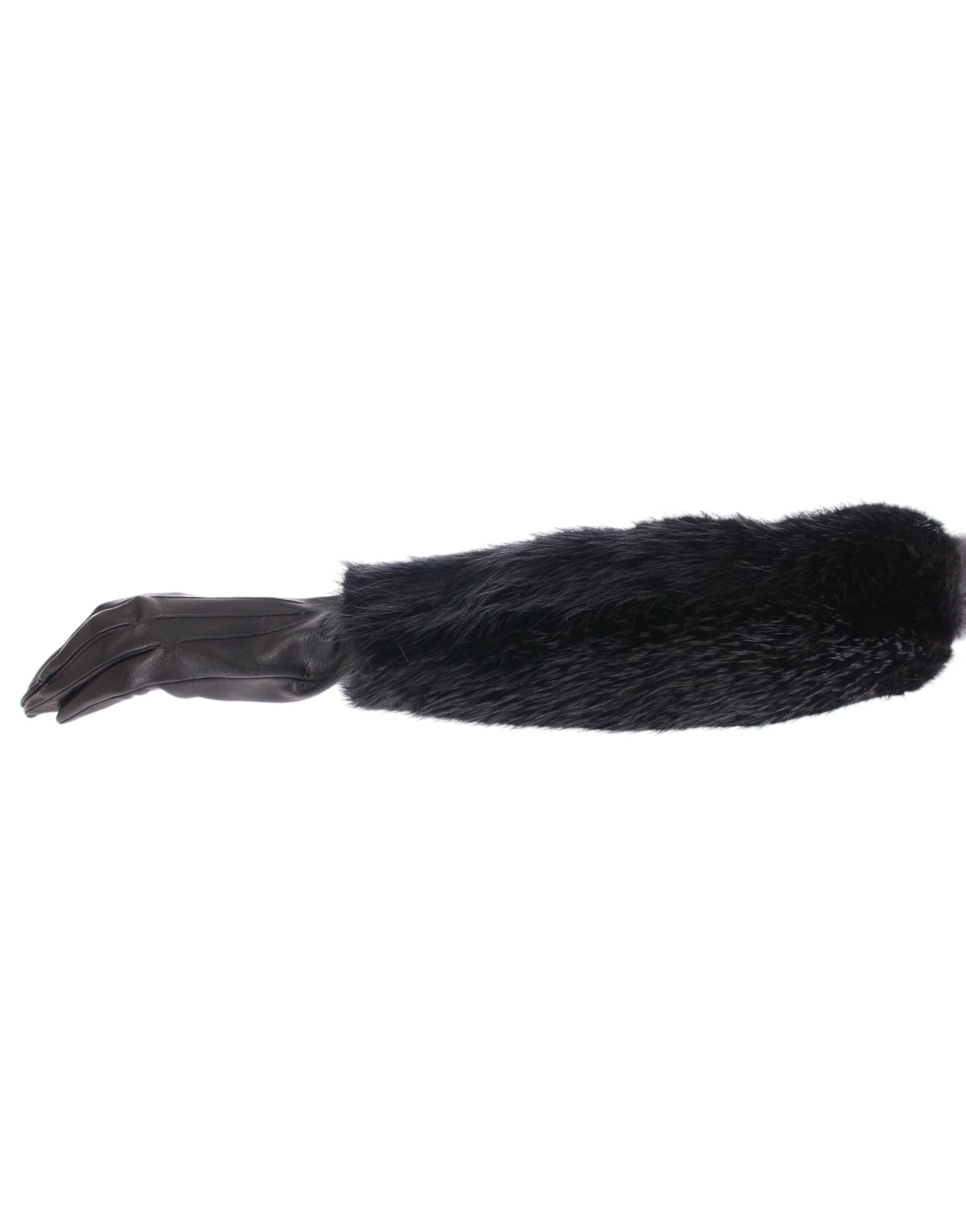 Dolce & Gabbana Schwarze Biberpelz-Lammfell-Leder-Ellbogenhandschuhe