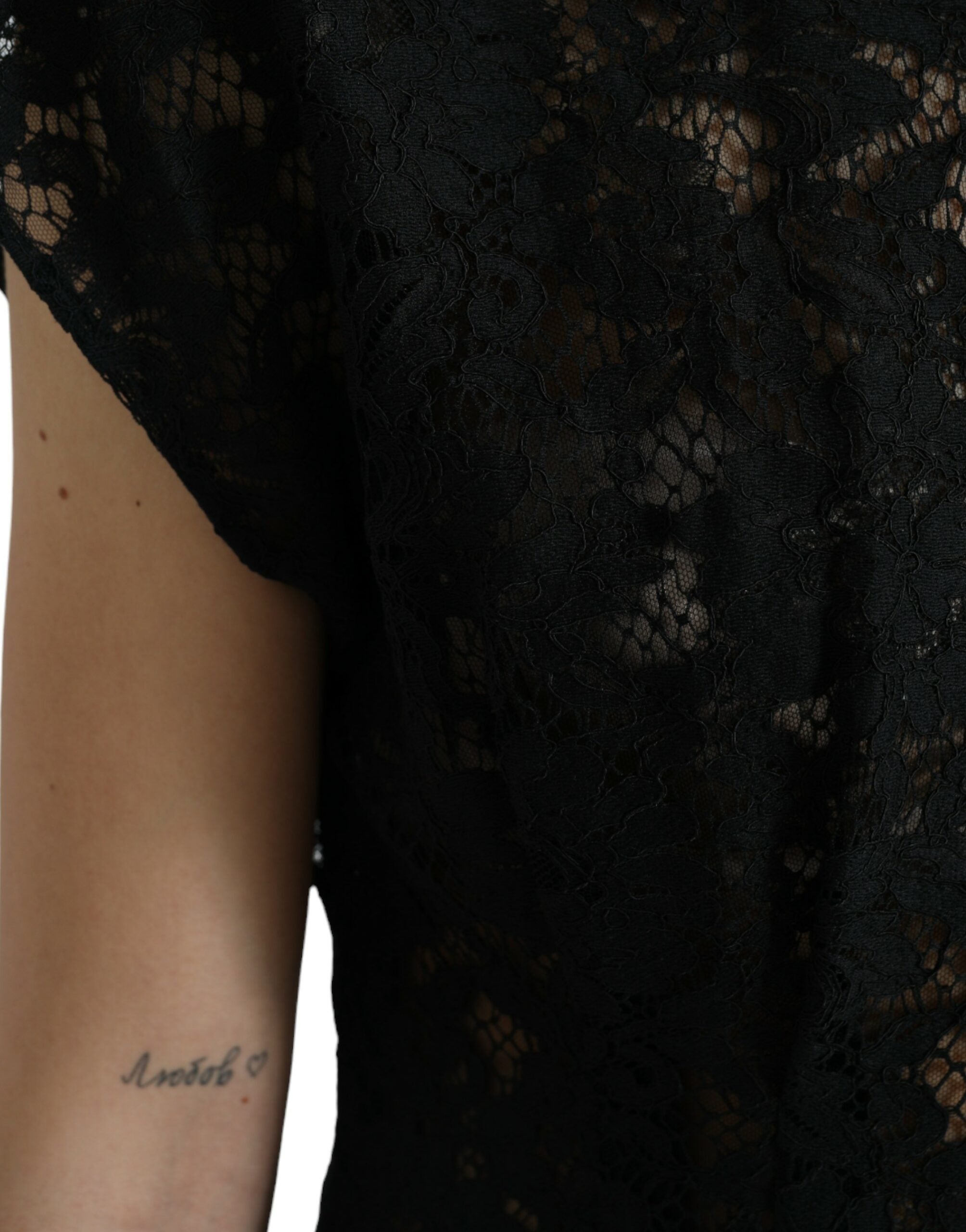 Dolce & Gabbana Schwarzes A-Linien-Minikleid aus Baumwolle mit floraler Spitze