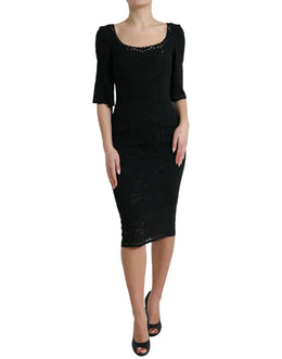 Dolce & Gabbana Schwarzes Viskose-Bodycon-Kleid mit floraler Spitze