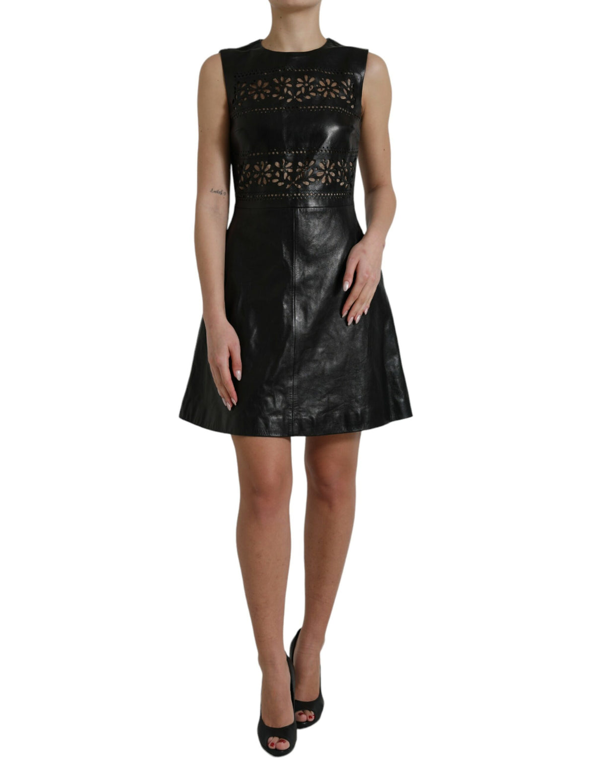 Red Valentino Glänzend Schwarzes Nylon Ausschnitt A-Linie Minikleid