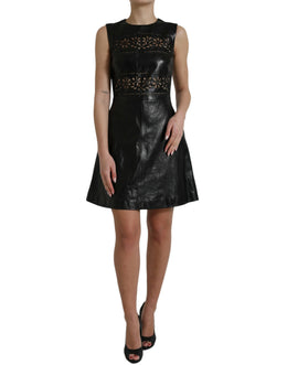 Red Valentino Glänzend Schwarzes Nylon Ausschnitt A-Linie Minikleid