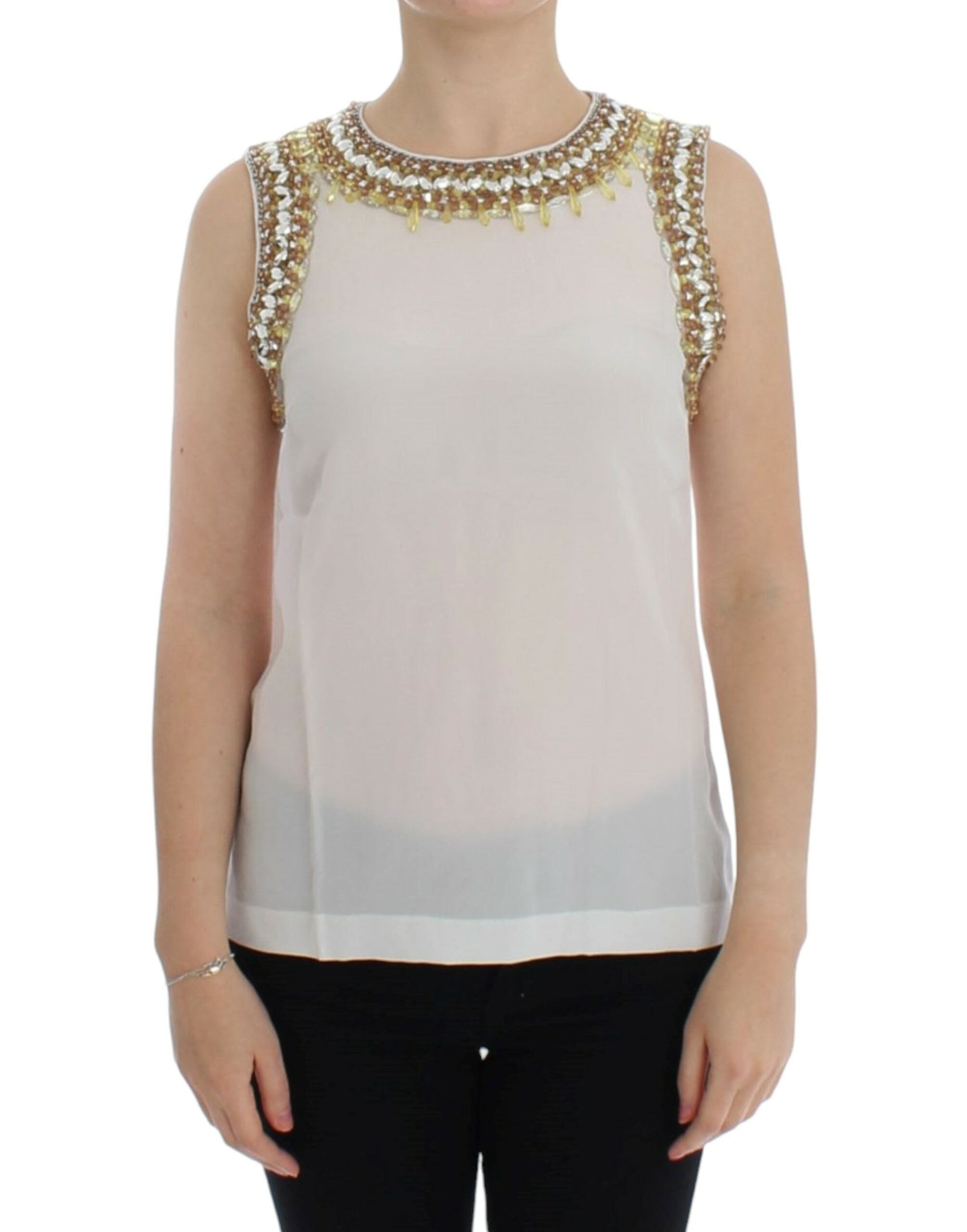 Dolce & Gabbana Weißes kristallbesetztes Tanktop