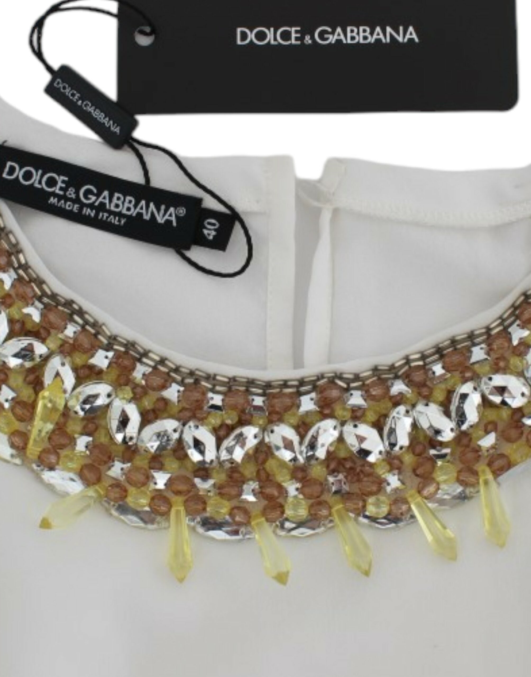 Dolce & Gabbana Weißes kristallbesetztes Tanktop