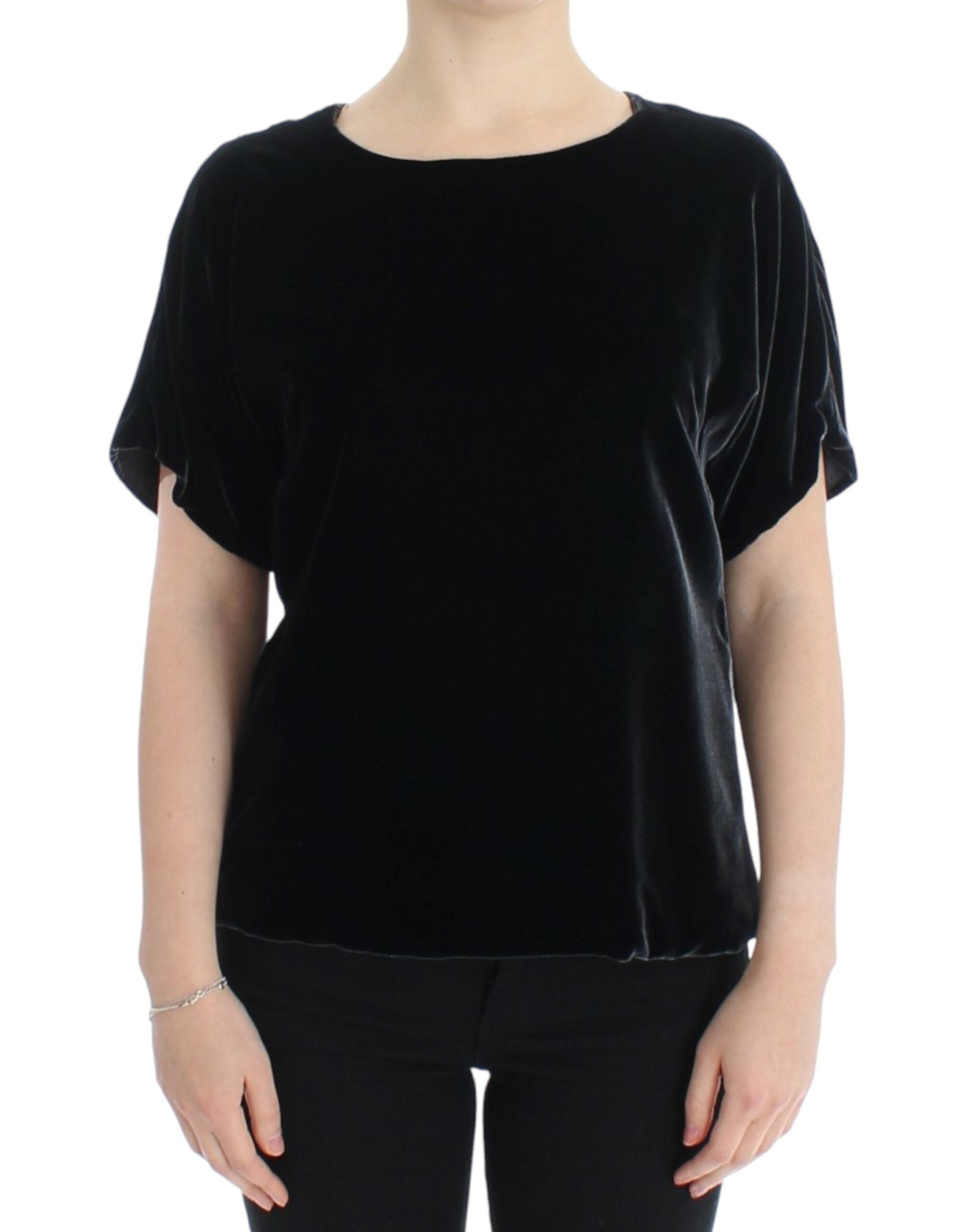 Dolce & Gabbana Schwarze Samtbluse mit kurzen Ärmeln