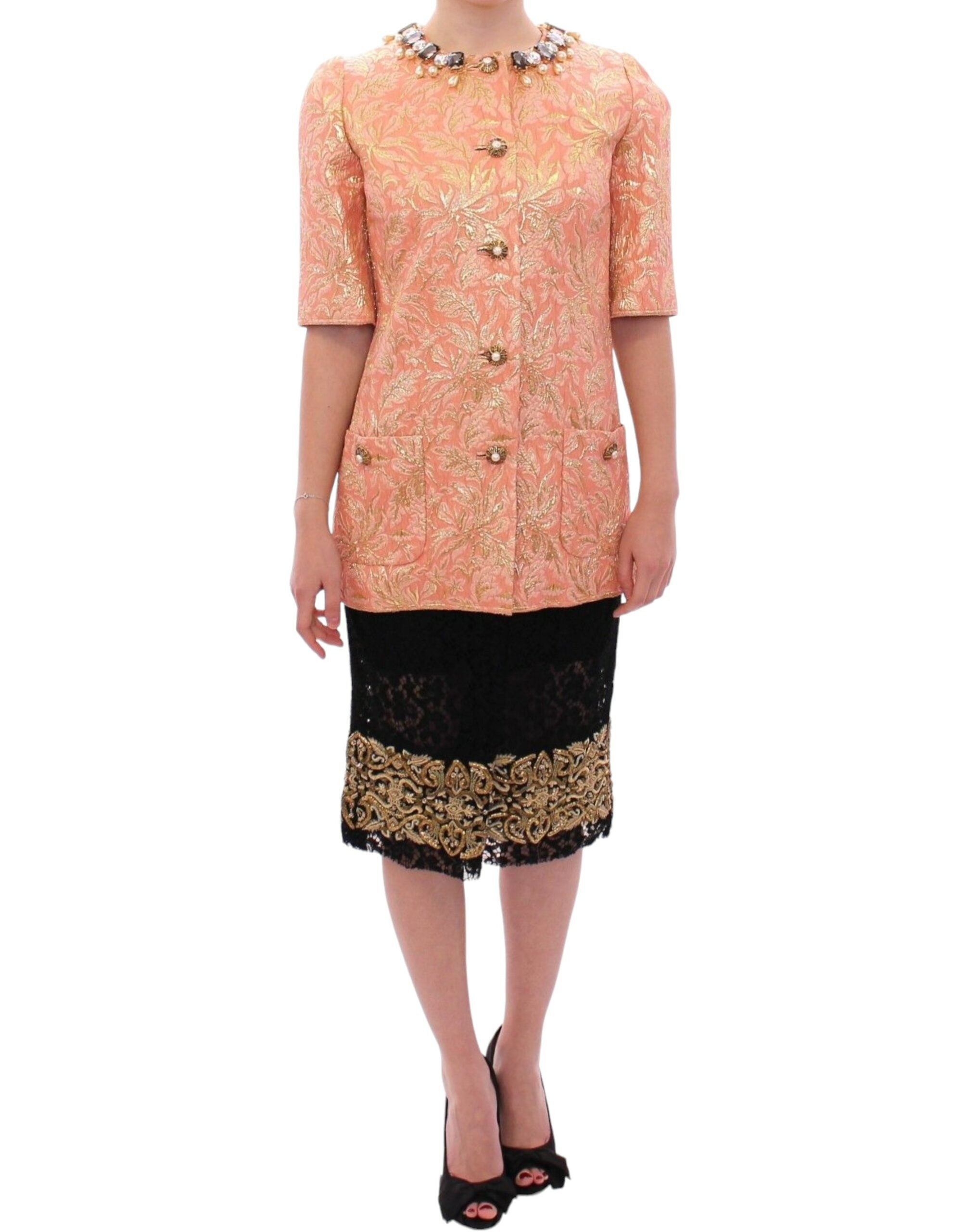 Dolce & Gabbana Rosa Seidenbrokat-Kristall-Jacke Mantel