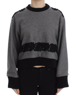Dolce & Gabbana Grauer schwarzer Spitzenpullover aus Wolle und Kaschmir