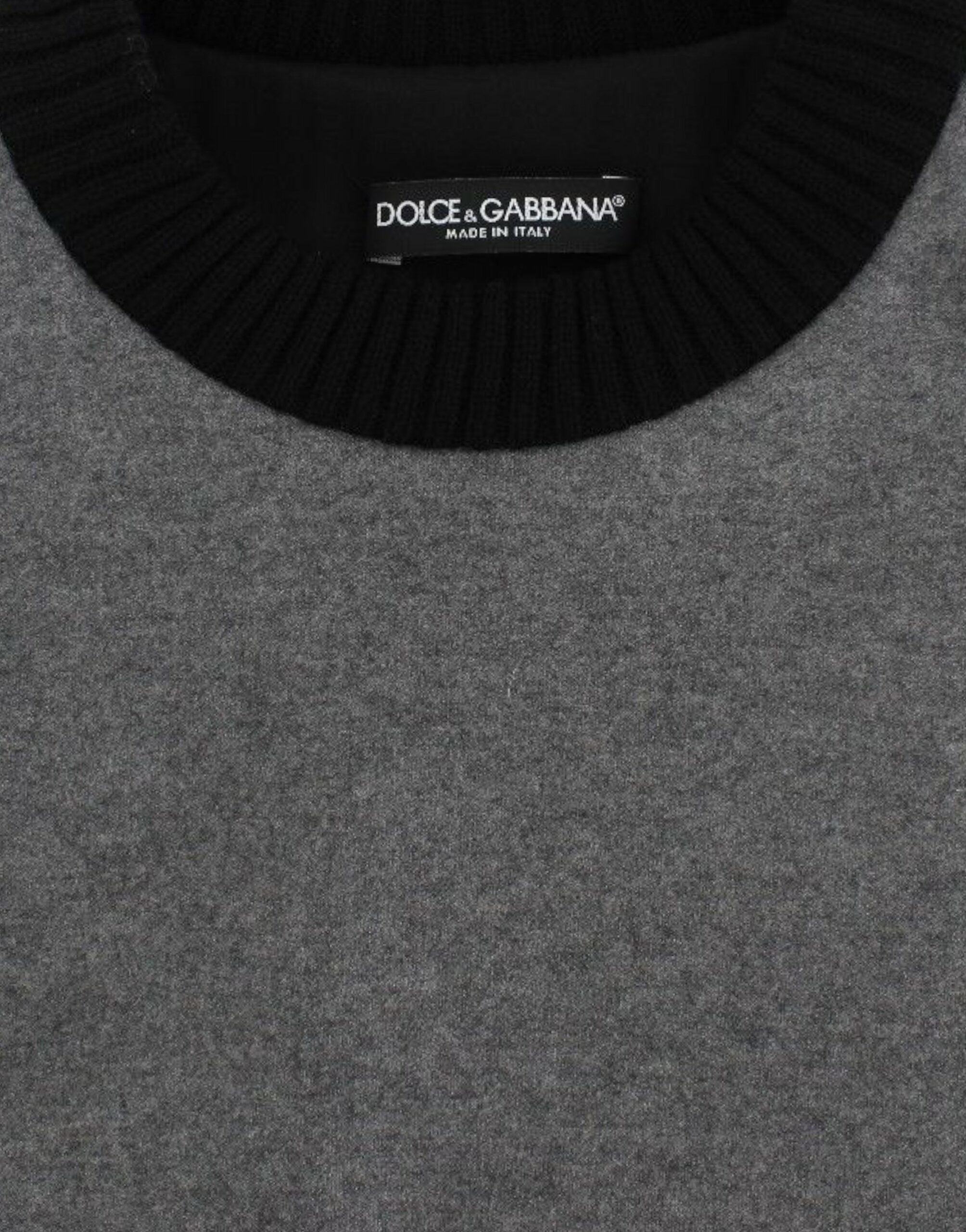 Dolce & Gabbana Grauer schwarzer Spitzenpullover aus Wolle und Kaschmir