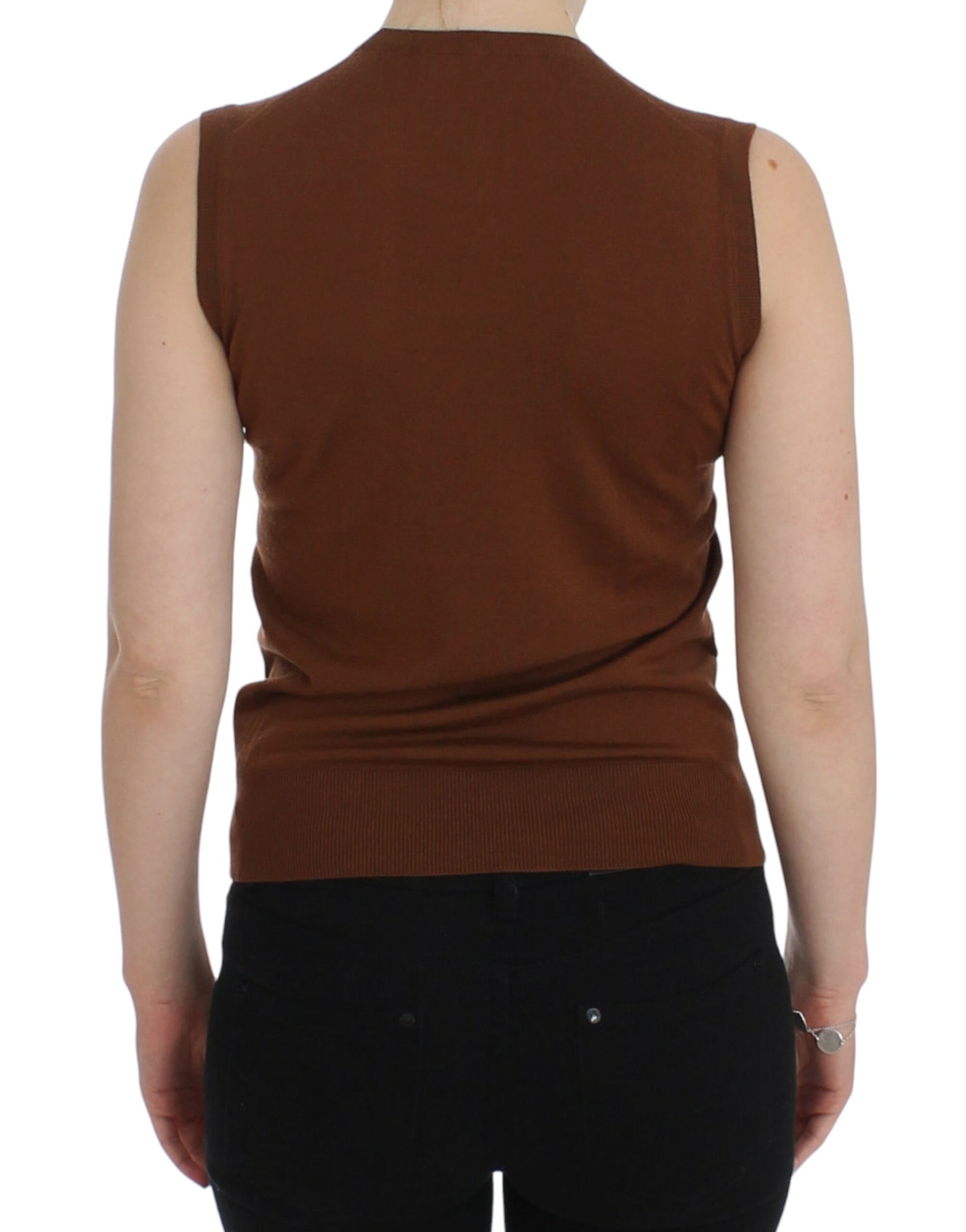 Dolce & Gabbana Braun Wolle Schwarz Spitze Weste Pullover Top