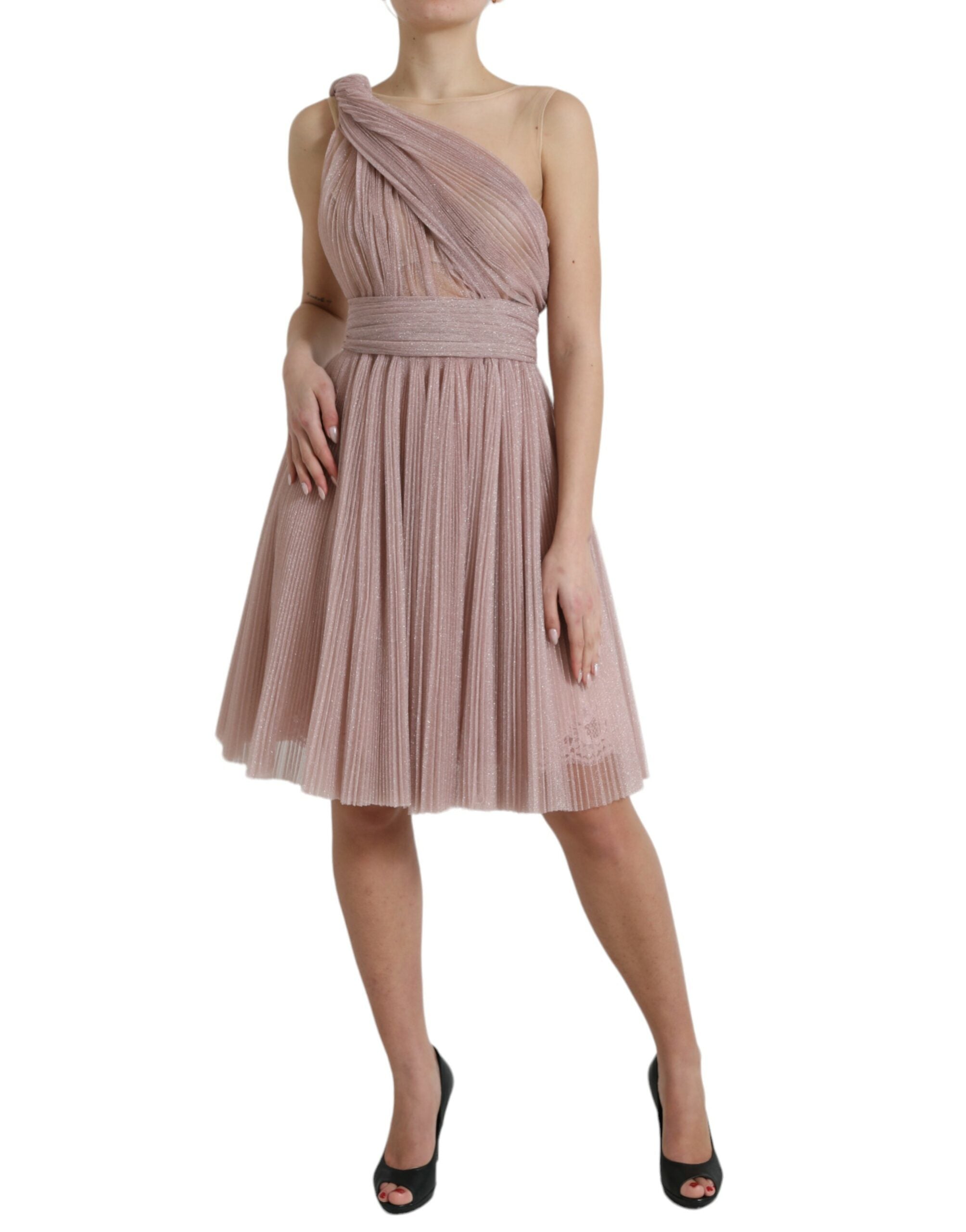 Dolce & Gabbana Rosa Ein-Schulter-Kleid aus plissiertem, lamellenartigem Tüll