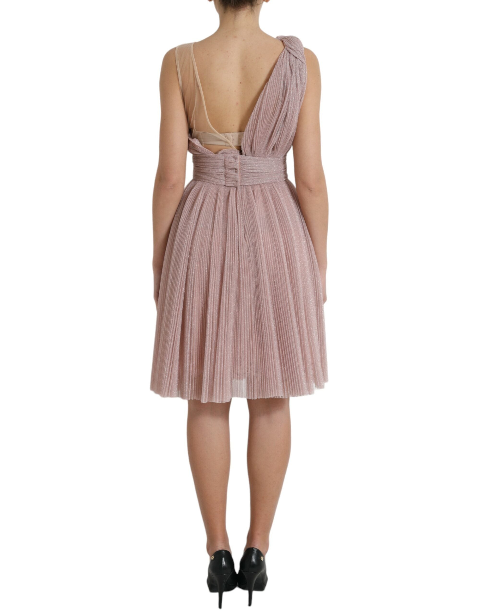 Dolce & Gabbana Rosa Ein-Schulter-Kleid aus plissiertem, lamellenartigem Tüll