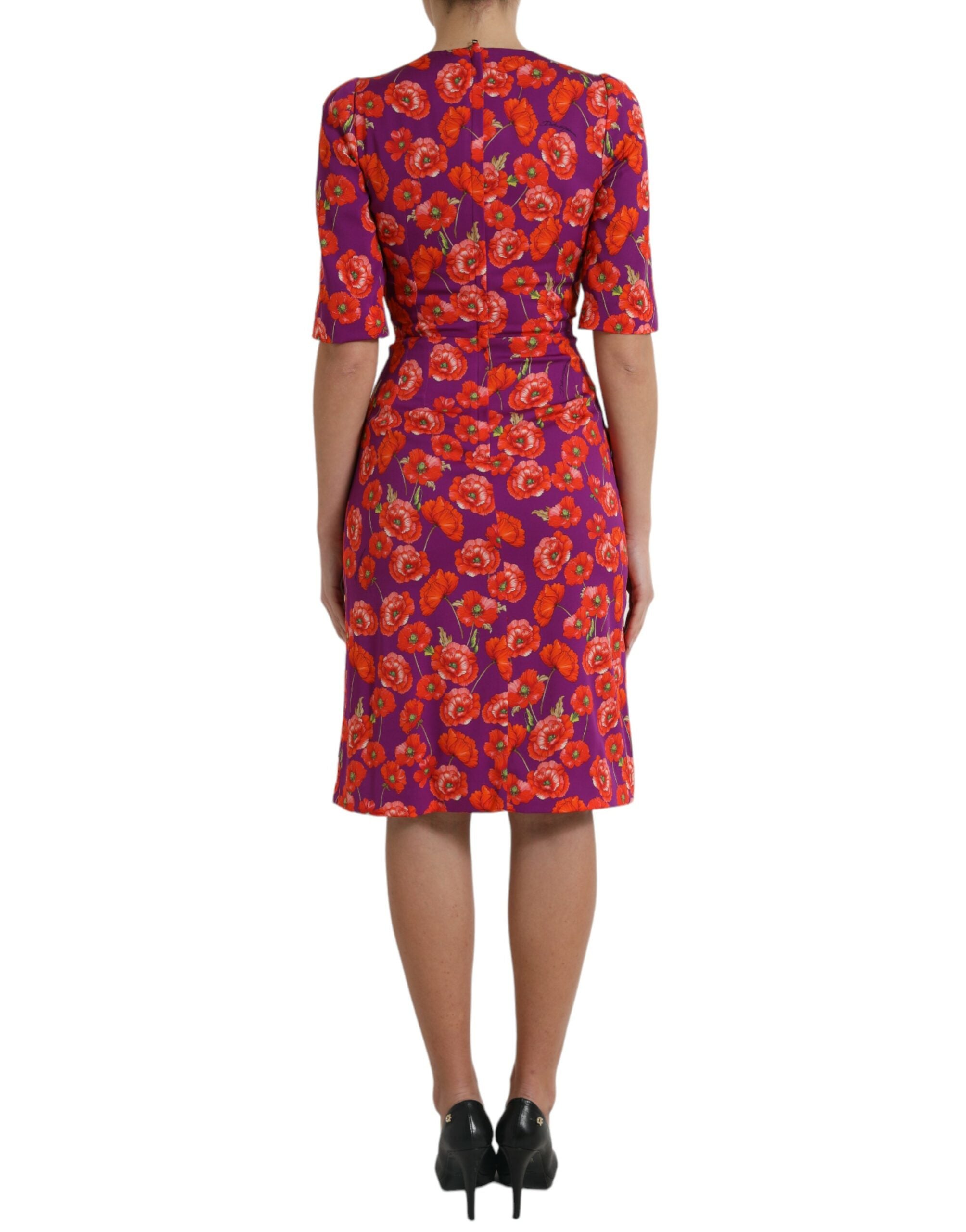 Dolce & Gabbana Mehrfarbiges Etuikleid mit Mohnblumenmuster