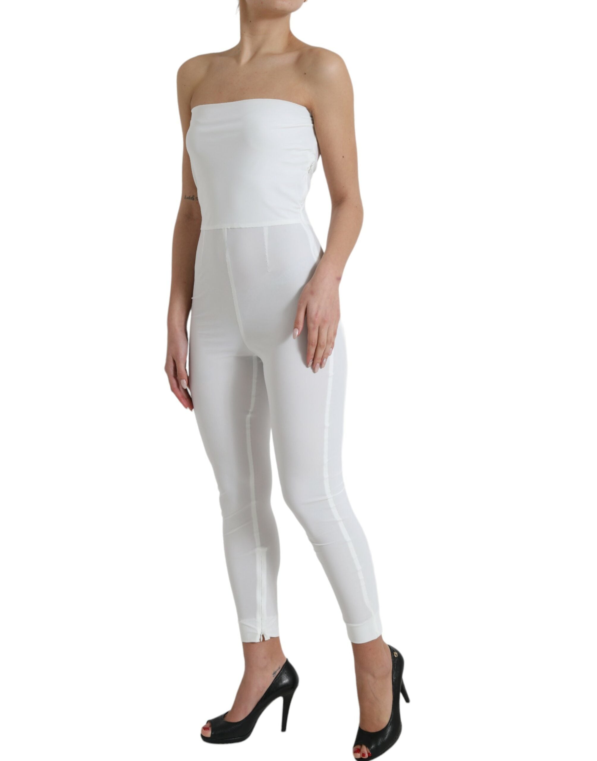 Dolce & Gabbana Weißes Nylon trägerloses Bodycon Jumpsuit Kleid